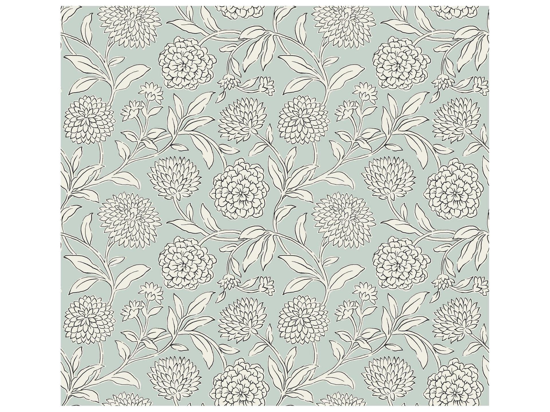 Antonina Vella Jardin Chatsworth Garden Floral Trail Wallpaper Sky Blue