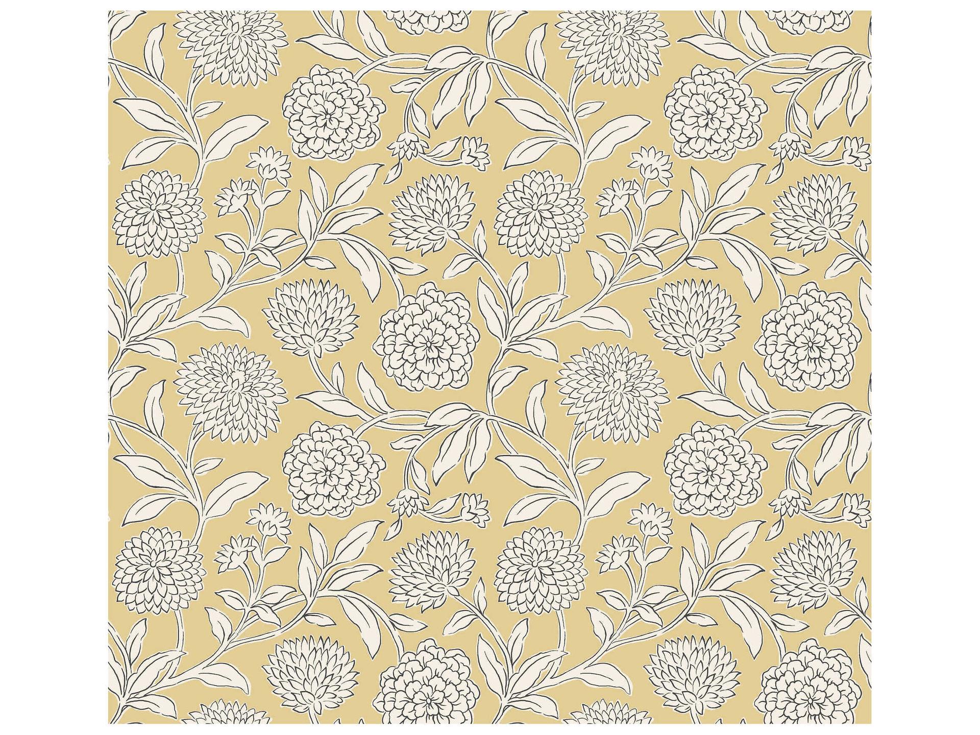 Antonina Vella Jardin Chatsworth Garden Butter Floral Trail Wallpaper in Butter Yellow