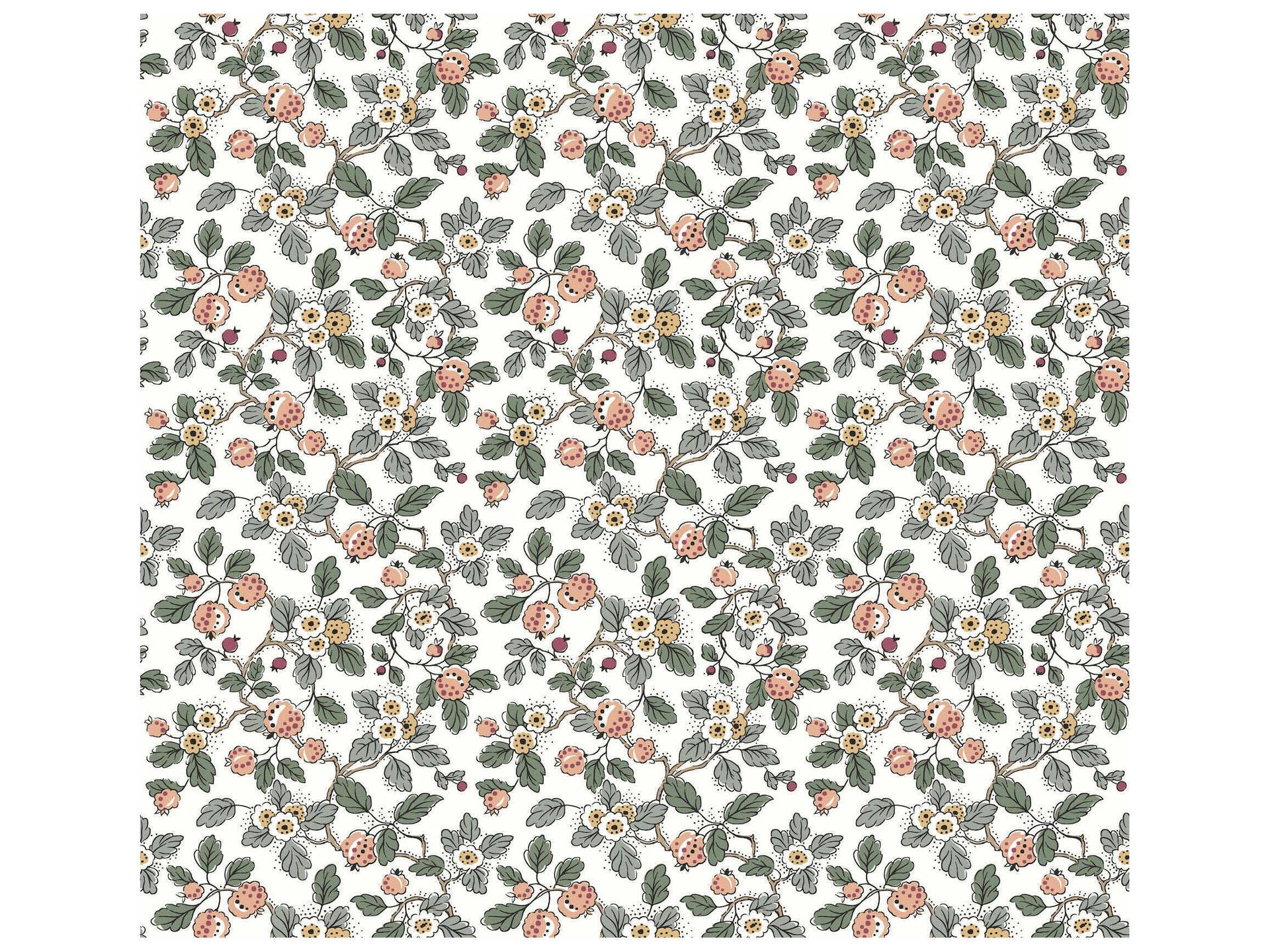 Antonina Vella Framboise Blush Berry Vines Unpasted Wallpaper