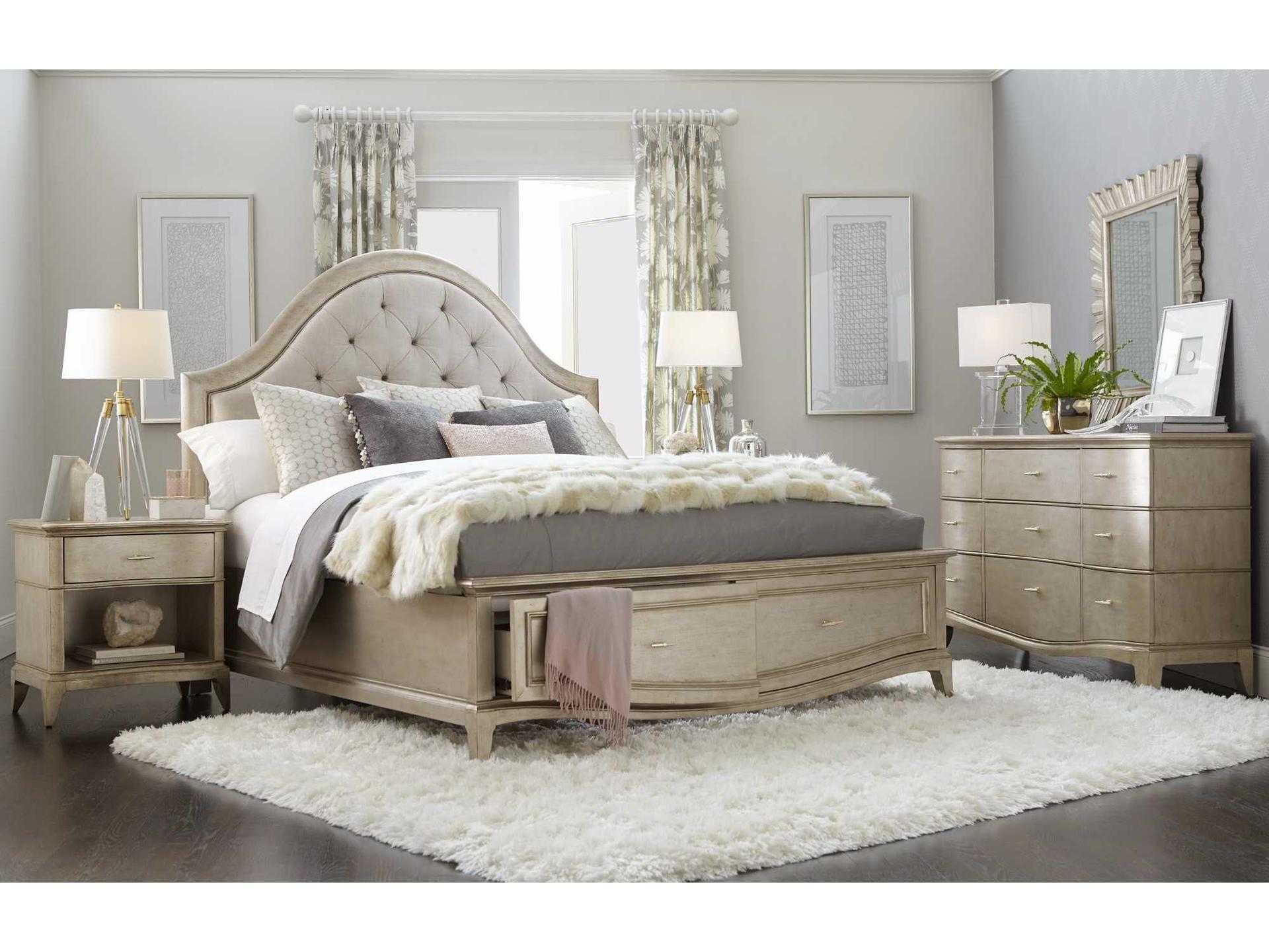 Starlite Queen Upholstered Panel Bed with Storage in Peri Metallic Silver