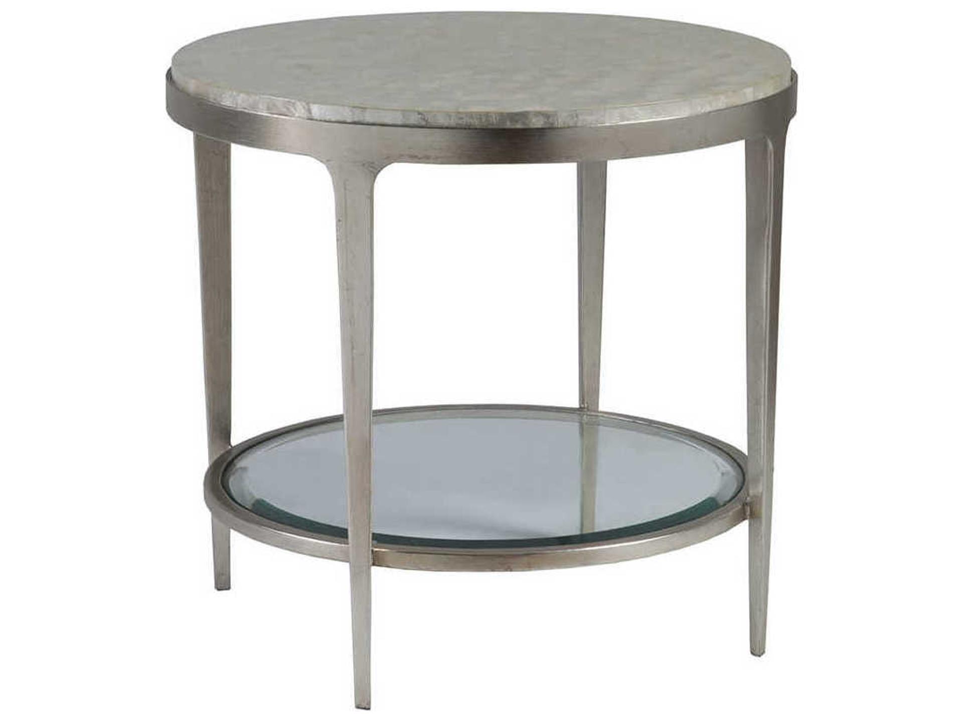 Artistica Gravitas Round White Capiz Shell With Champagne End Table