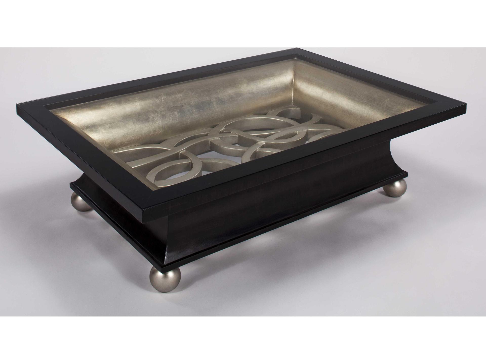 Rectangular Glass Coffee Table in Kona Silver and Gold Leaf