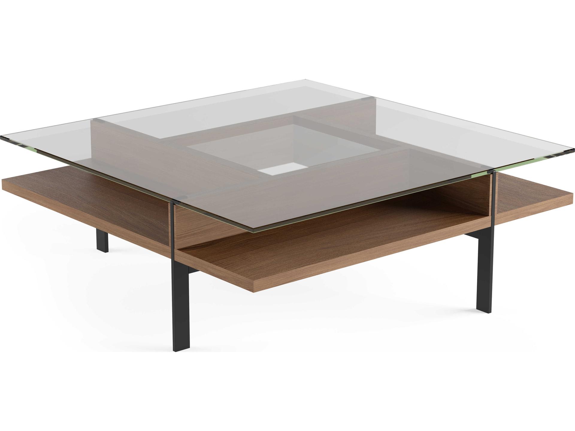 Terrace 1150 Square Coffee Table in Natural Walnut with Tempered Glass