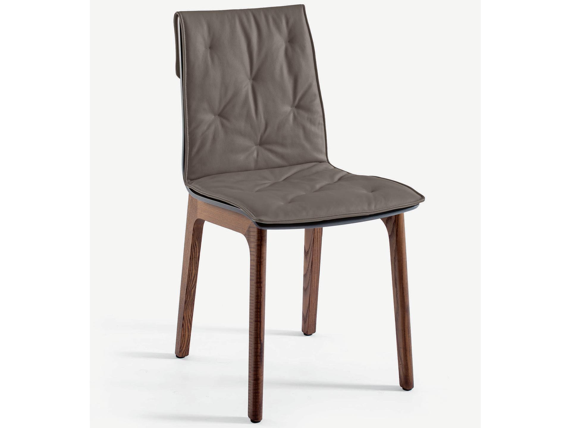 Alfa Walnut Wood and Anthracite Lacquered Wood Dining Side Chair with Mink Eco-Leather