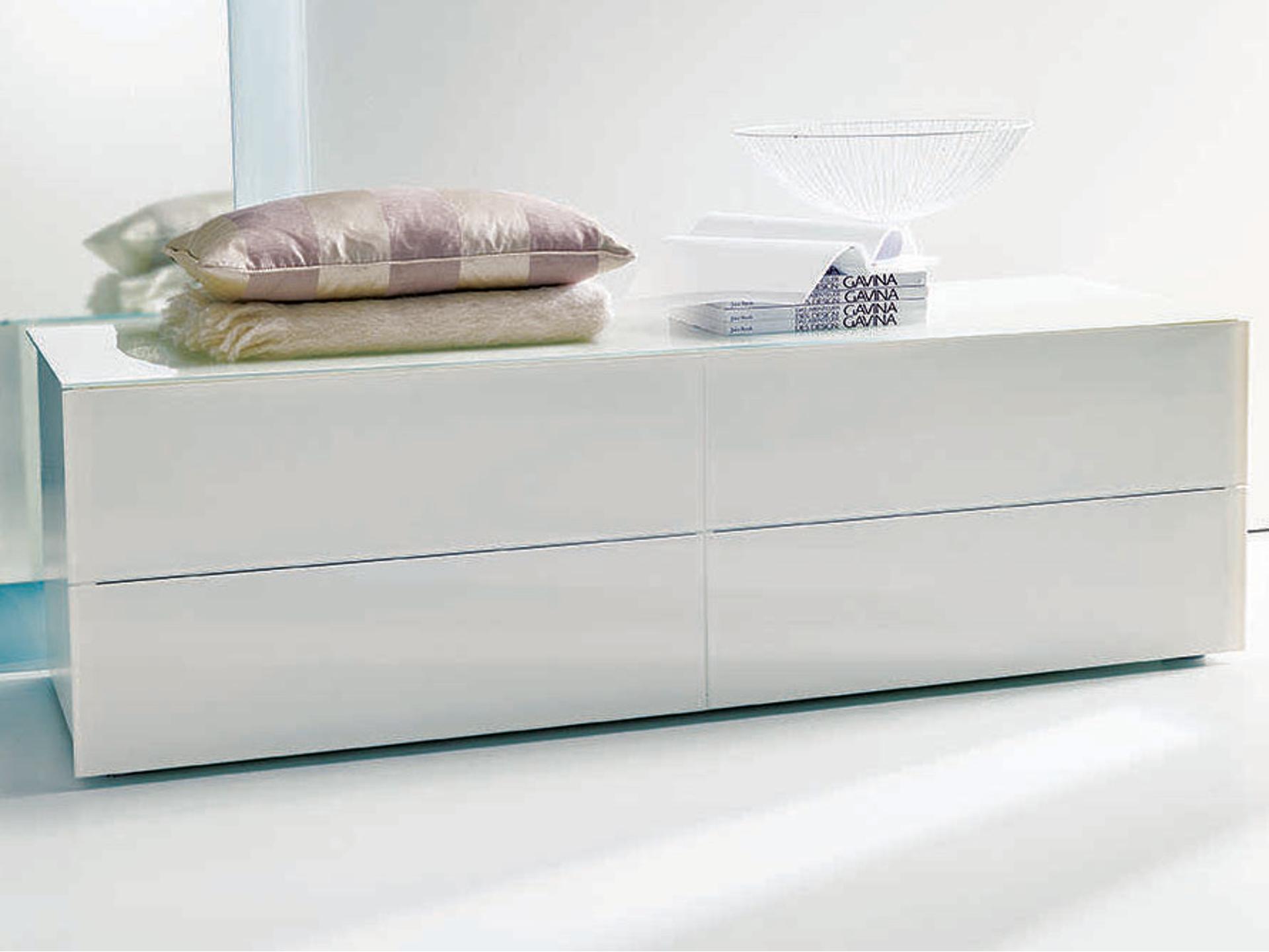 Enea 4-Drawer Double Dresser in White Lacquered Glass and Wood