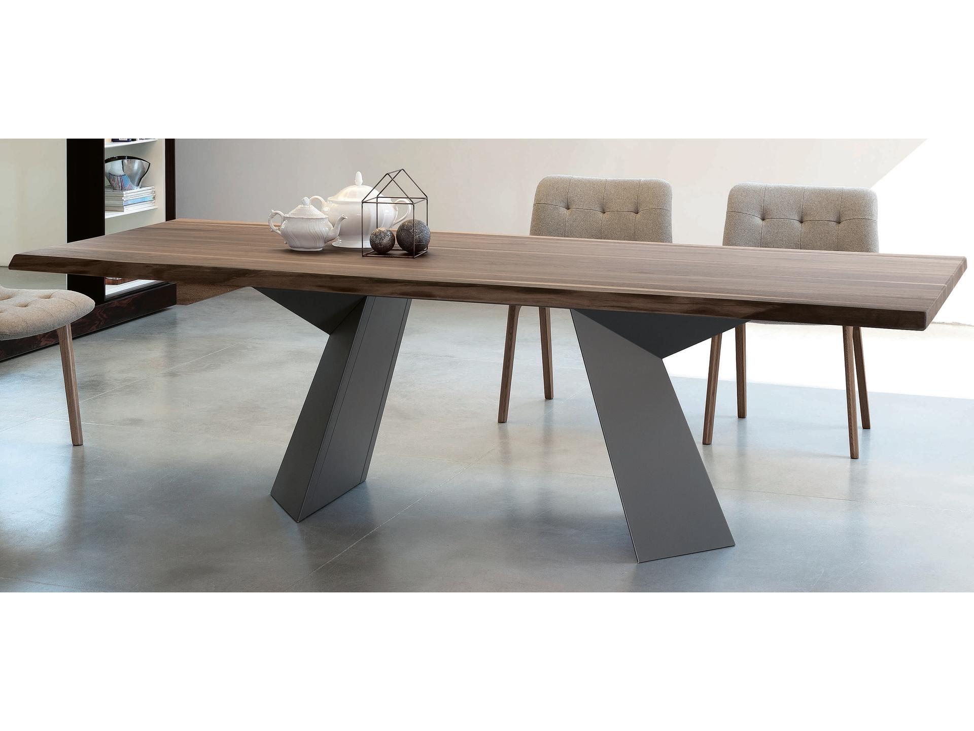 Fiandre 99-Inch Rectangle Dining Table with Solid Walnut Top and Anthracite Base