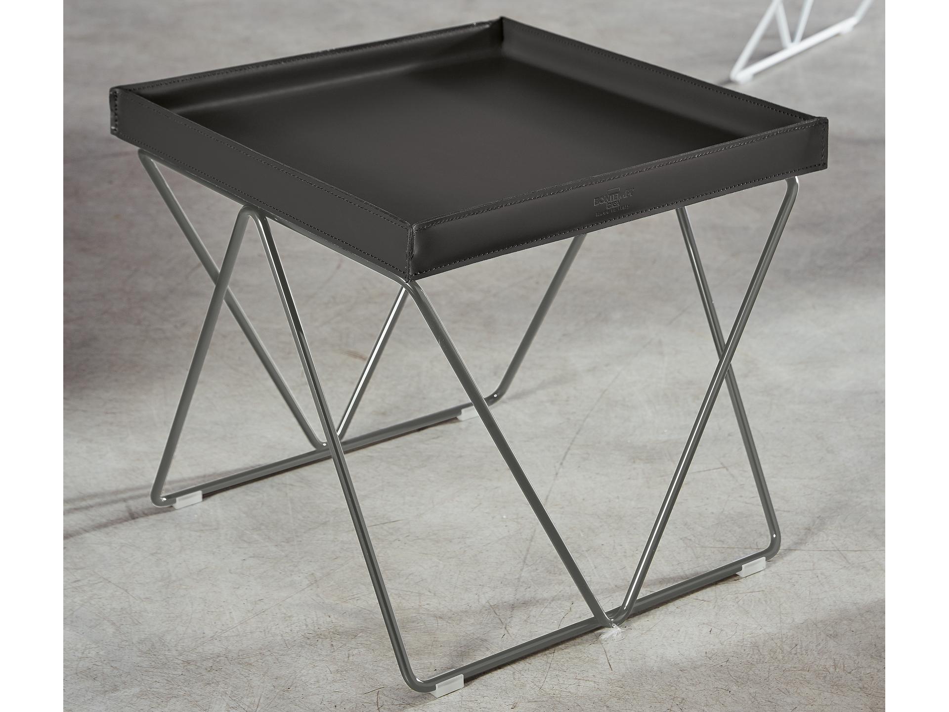 Flexus Square Coffee Table with Anthracite Leather Top and Natural Silver Frame