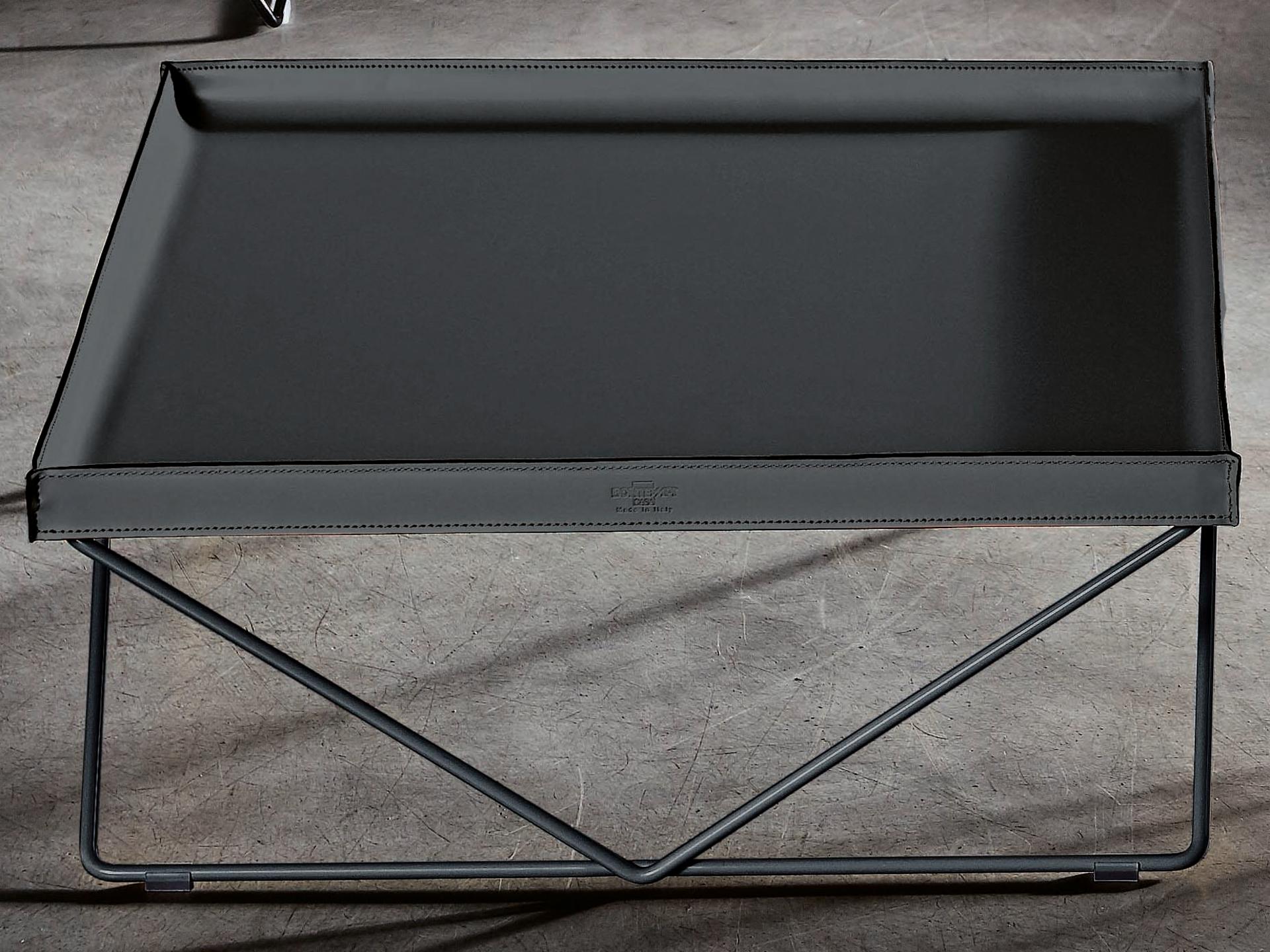 Flexus Square Coffee Table with Hide Leather Top and Natural Silver Frame