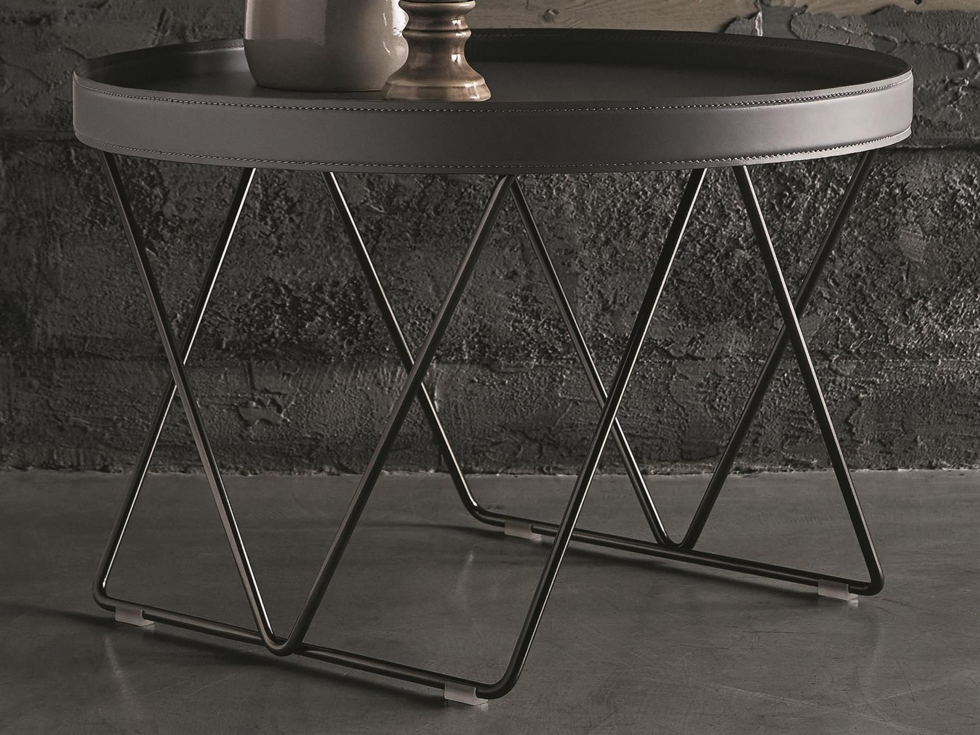 Flexus Round Leather Coffee Table in Natural Silver and Anthracite