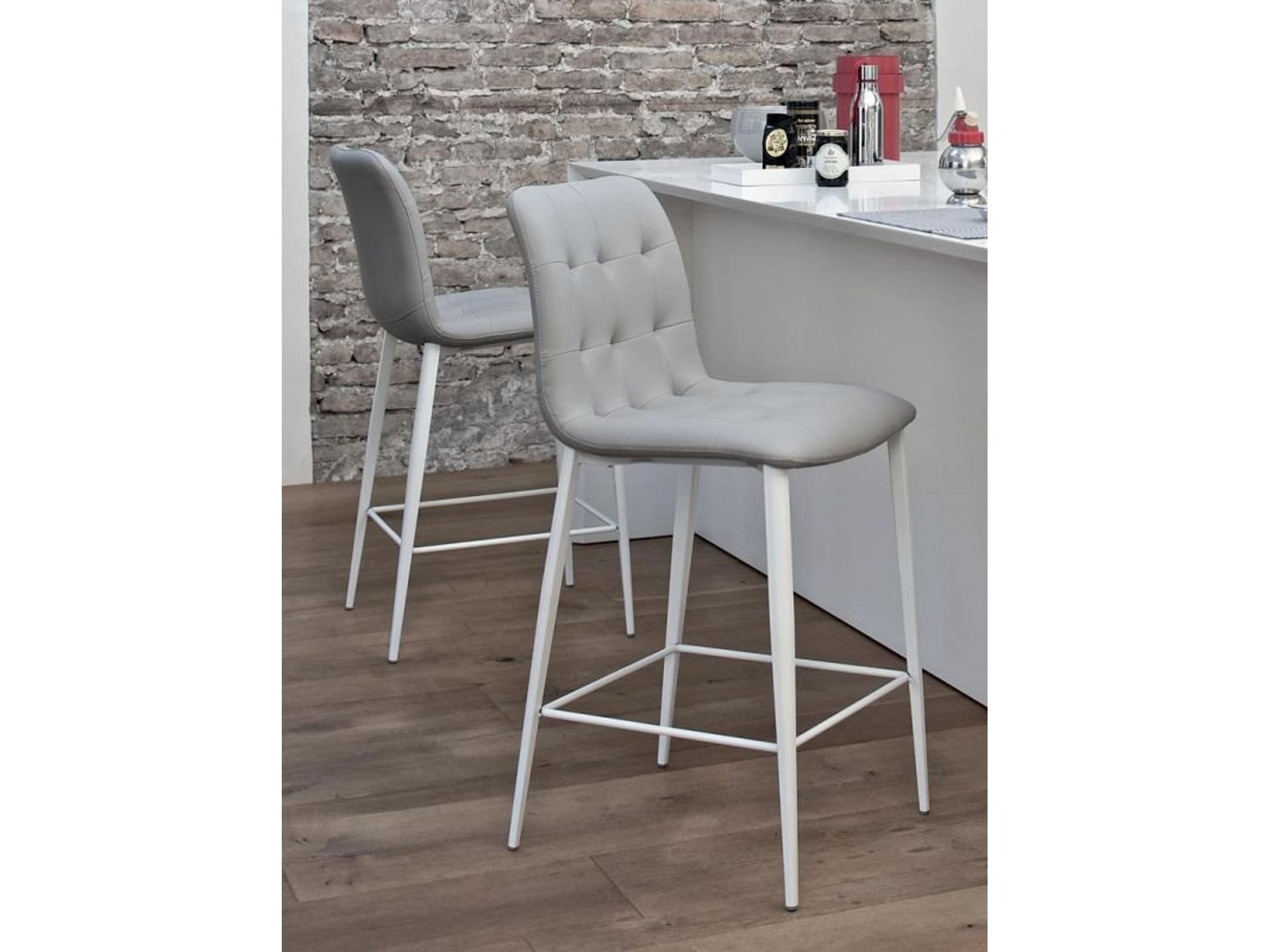 Kuga Upholstered Eco-Leather Bar Height Stool in Natural Silver and White