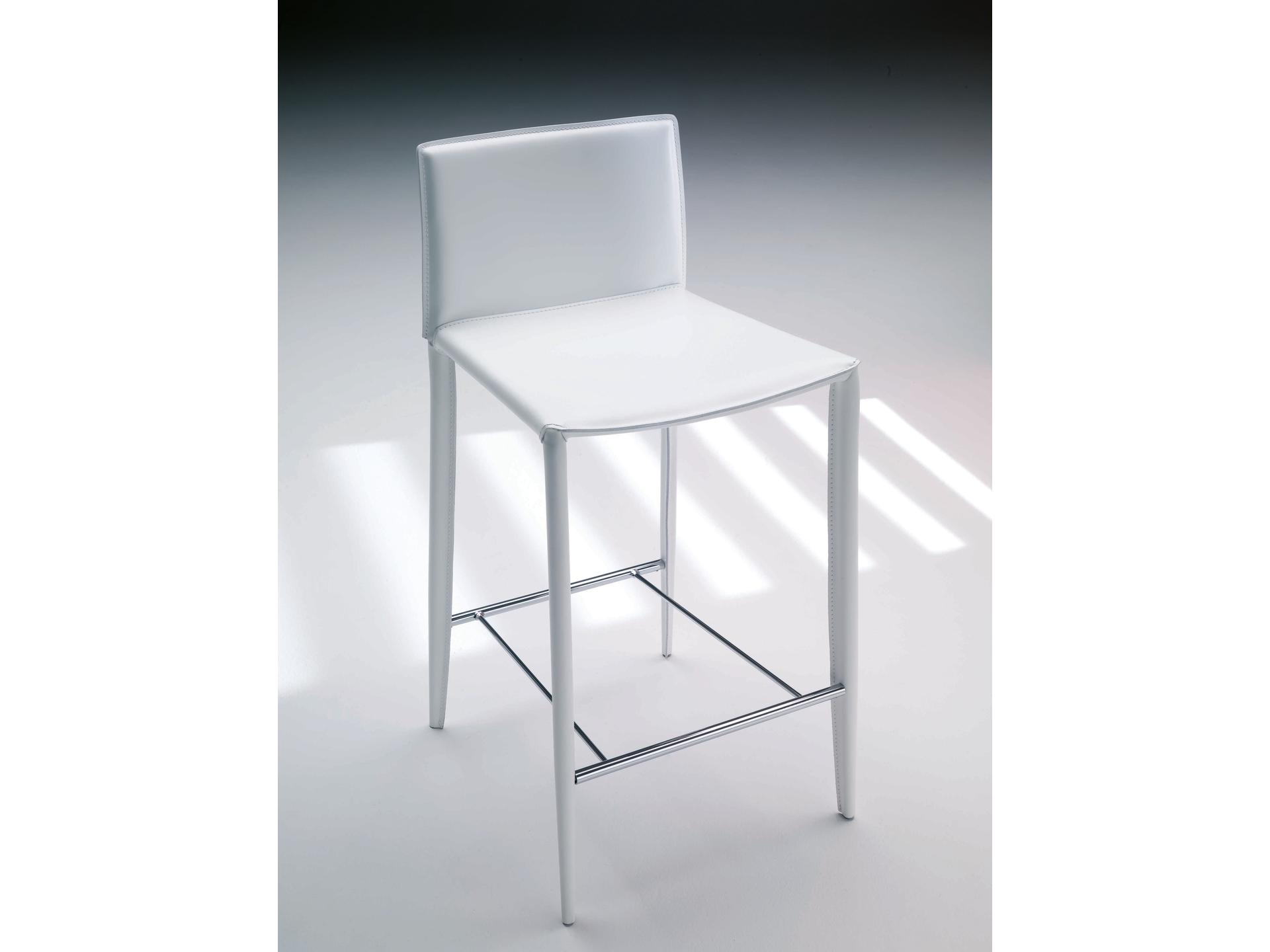 Linda Hide Leather Bar Stool in White with White Frame