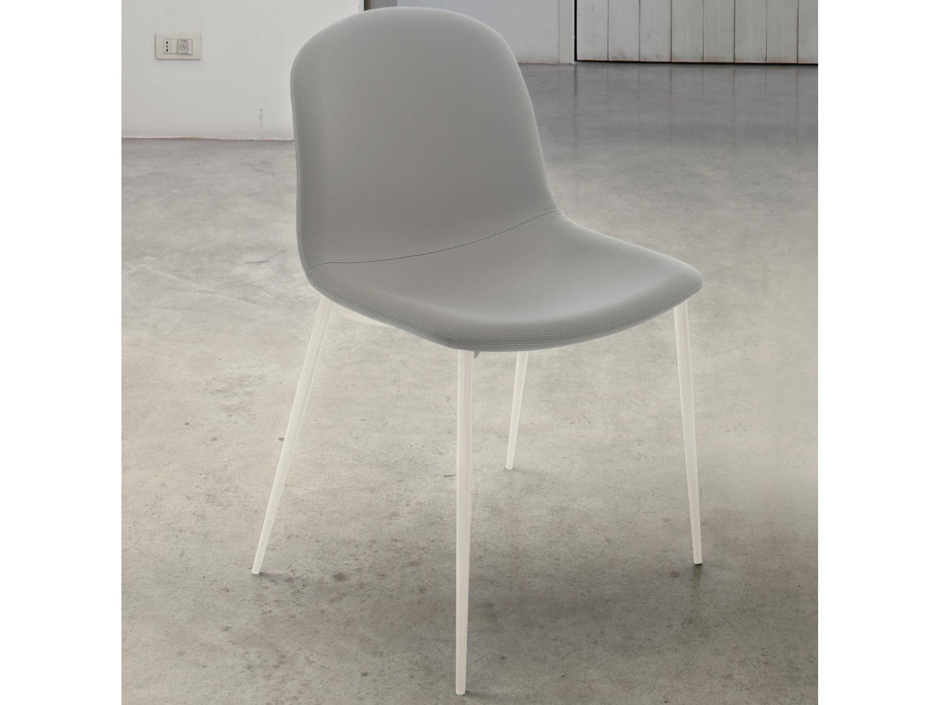 Seventy Side Dining Chair with White Metal Frame and Light Gray Eco Leather