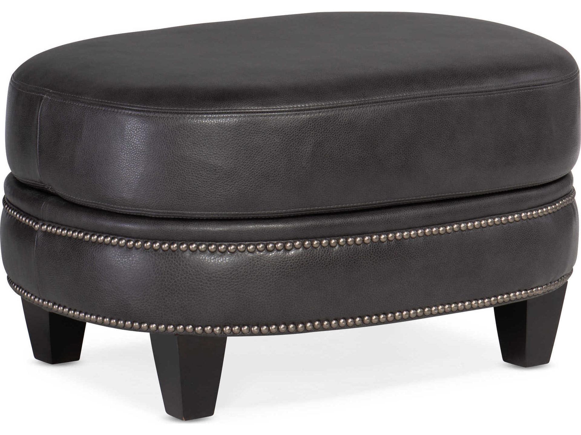 Richardson Leather Ottoman in Charcoal with Gunmetal Nailhead Trim