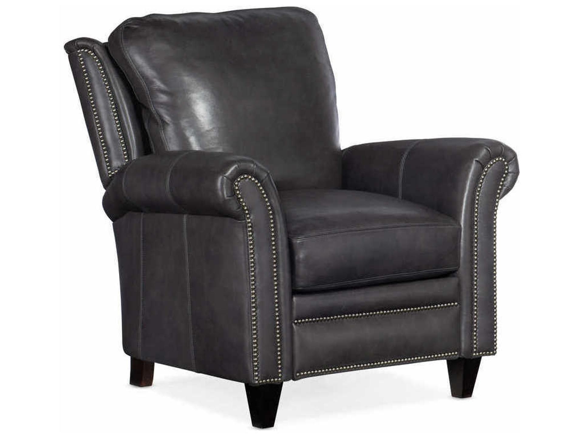 Richardson High Leg Manual Reclining Chair in Charcoal Leather with Gunmetal Nailhead Trim