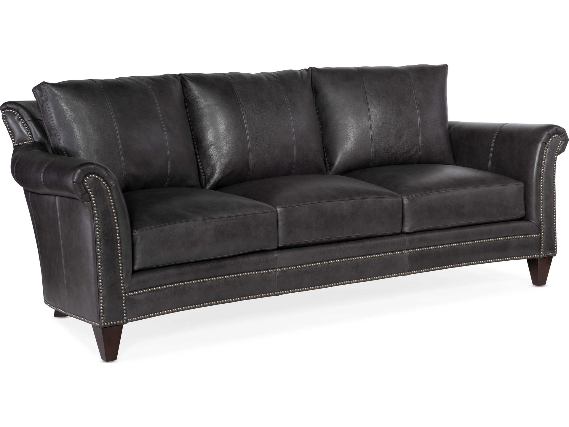 Richardson 3-Seat Genuine Leather Sofa in Charcoal Black with Gunmetal Nailhead Trim