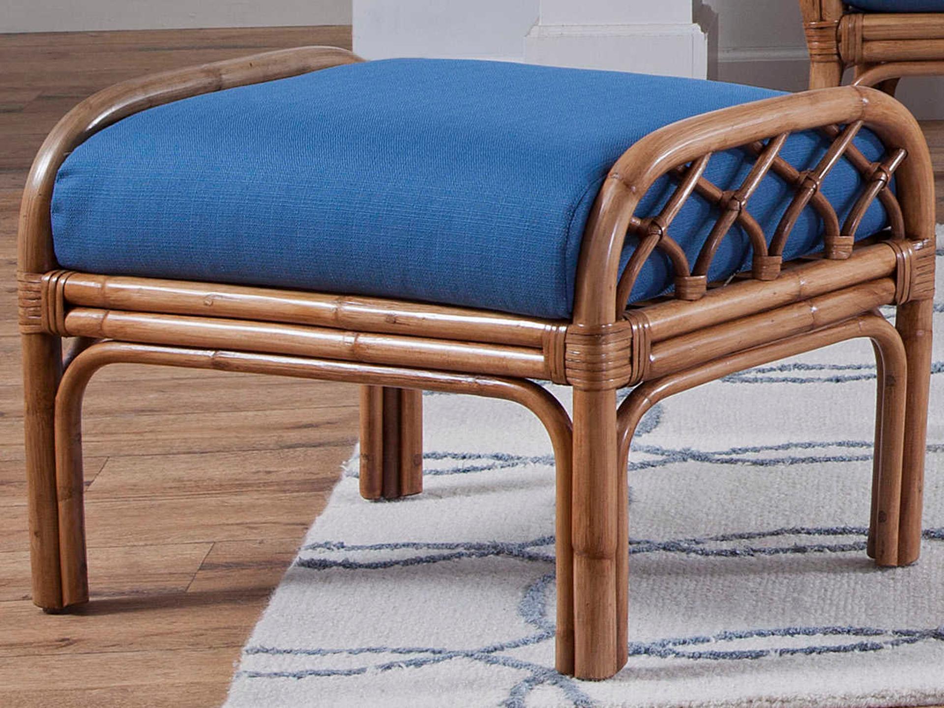 Edgewater Rattan Ottoman with Upholstered Cushion