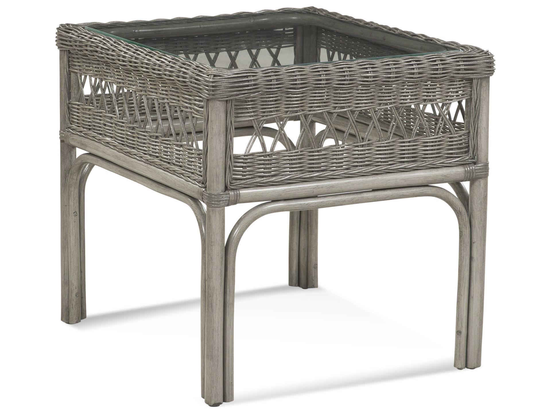 Nassau End Table with Wicker Rattan Frame and Glass Top