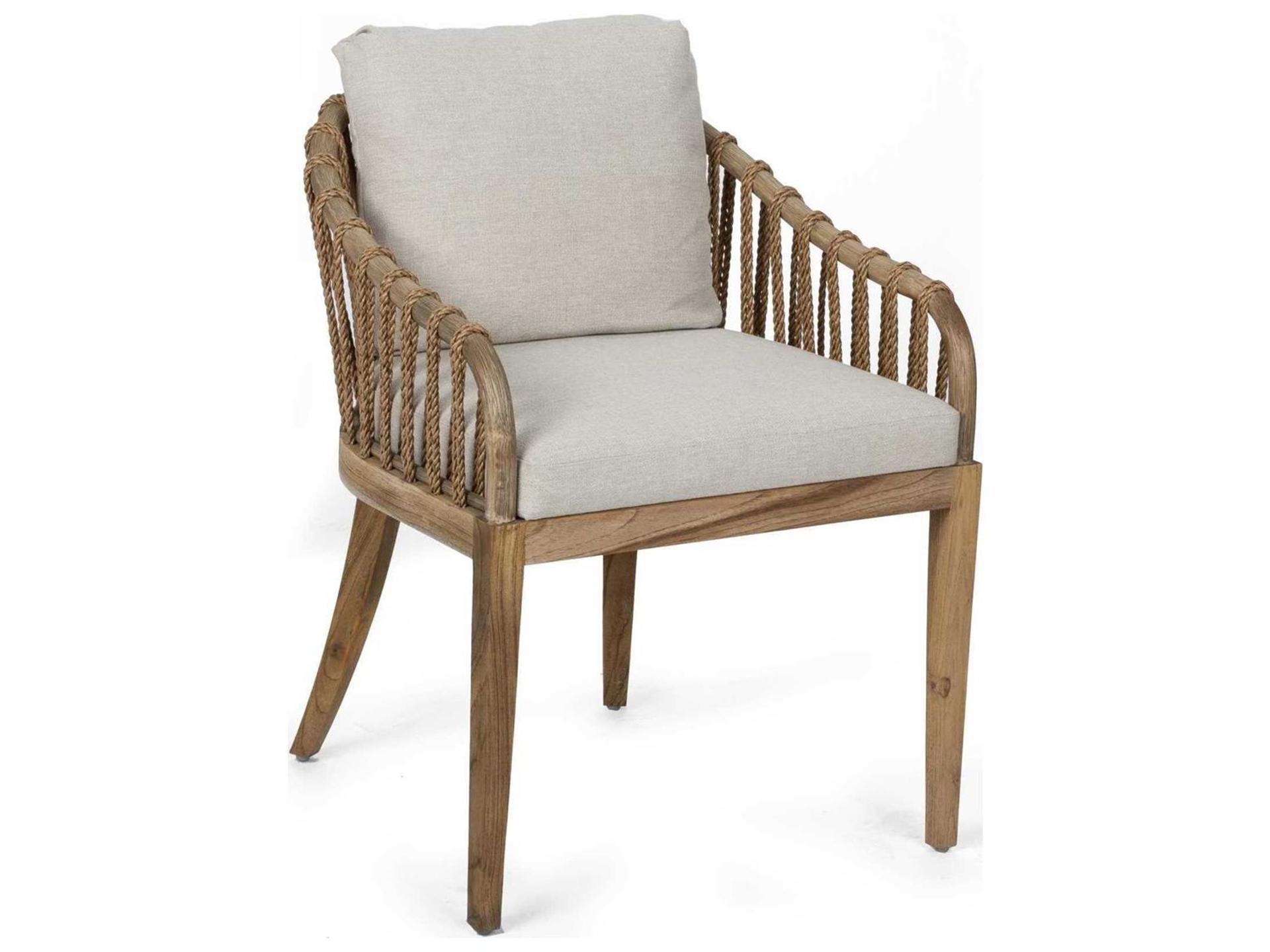 Tulum Rattan Beige Upholstered Arm Dining Chair