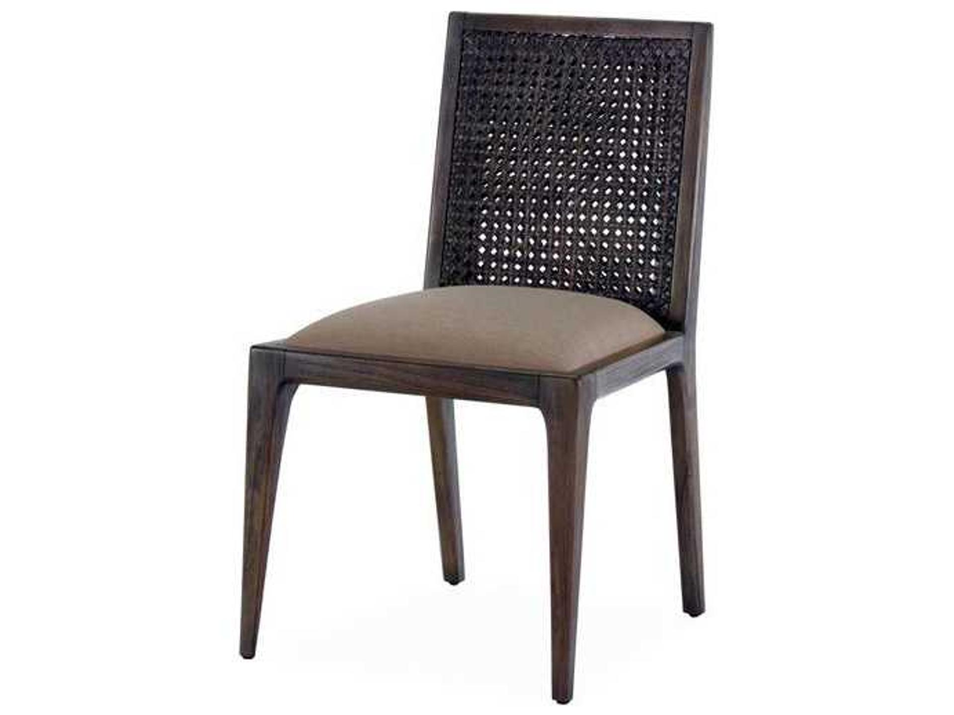 Messina Rattan Upholstered Dining Side Chair in Smokey Brown with Pearl Fabric