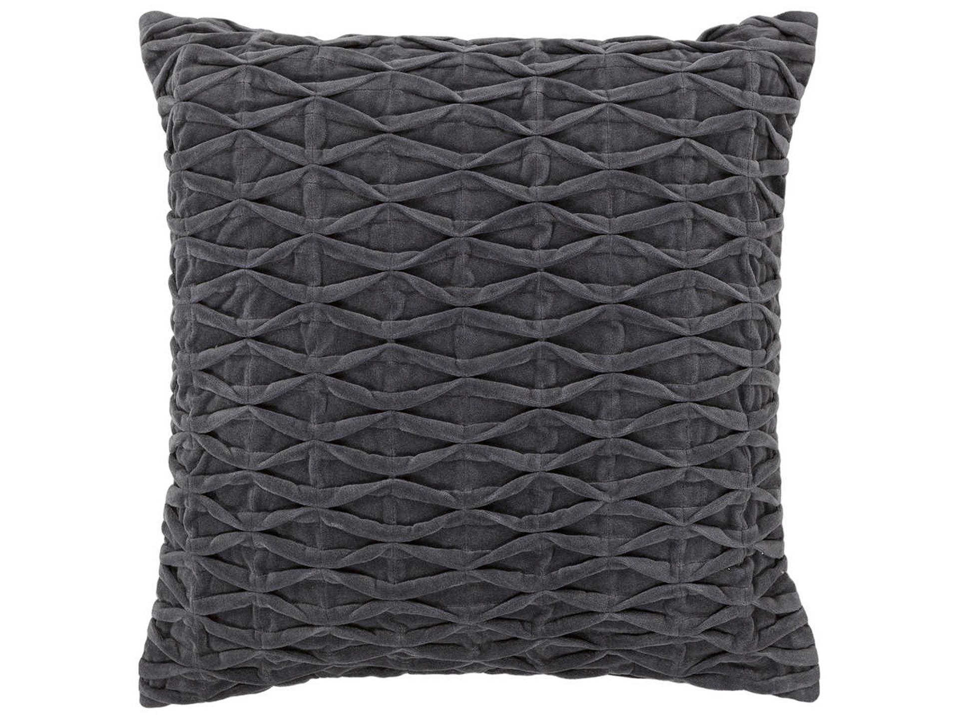 Cotton Velvet Handmade Accent Cushion 22-Inch Square Grey