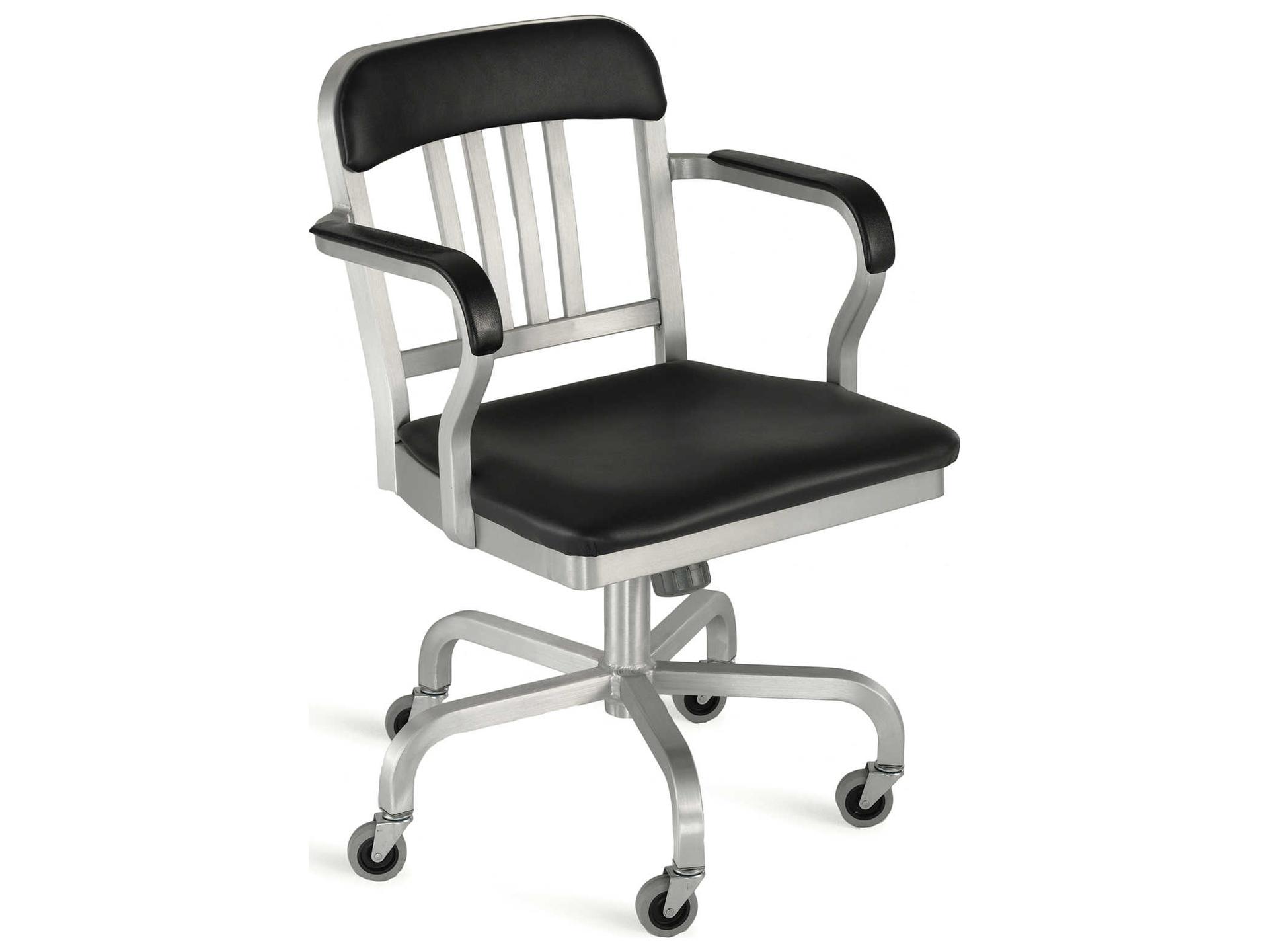 Navy Black Leather Swivel Computer Office Chair