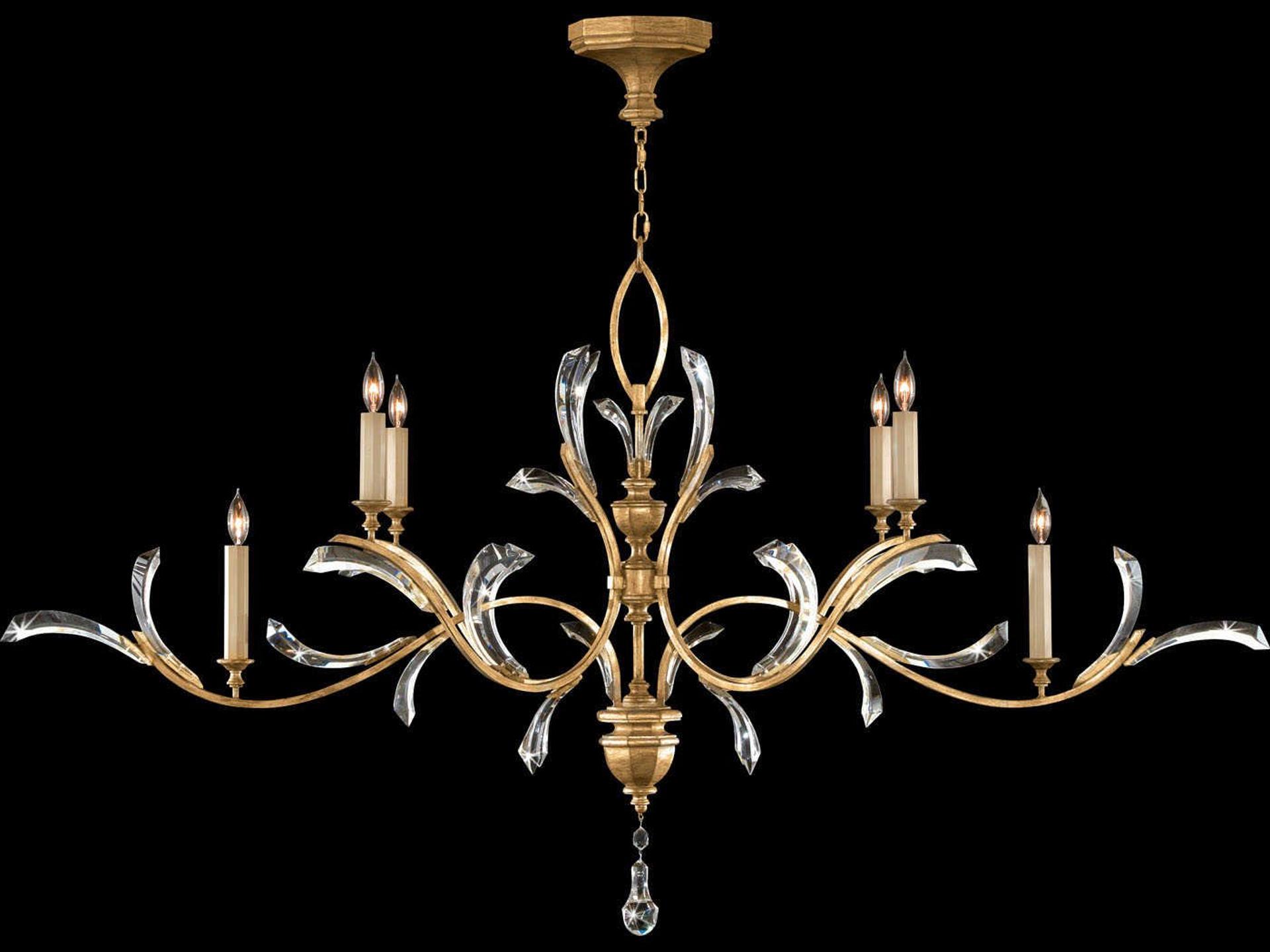Beveled Arcs 6-Light Oblong Chandelier in Gold