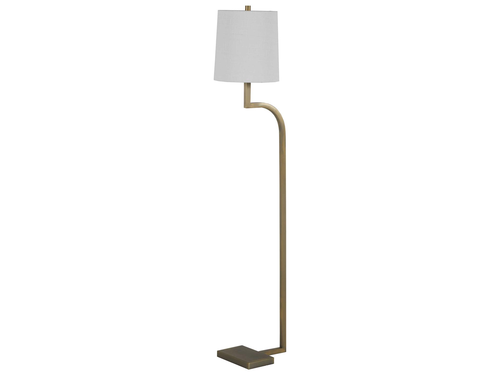 Hawthorne One Light Floor Lamp in Matte Antique Brass with White Linen Shade
