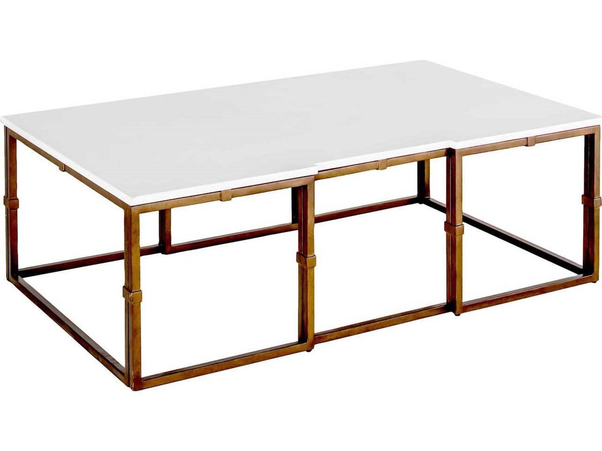 Stevens Rectangular Coffee Table in White Seagrass and Antique Brass