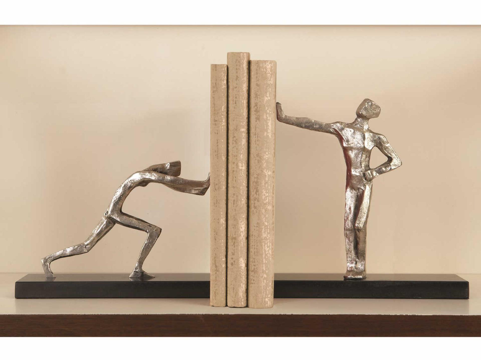 Blockhead Bookends Silver Metal and Black Base