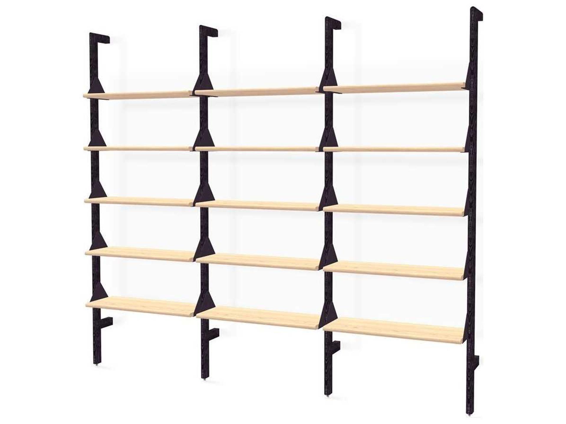 Branch 3-Bay Ash Bookcase with Adjustable Shelves in Black Blonde