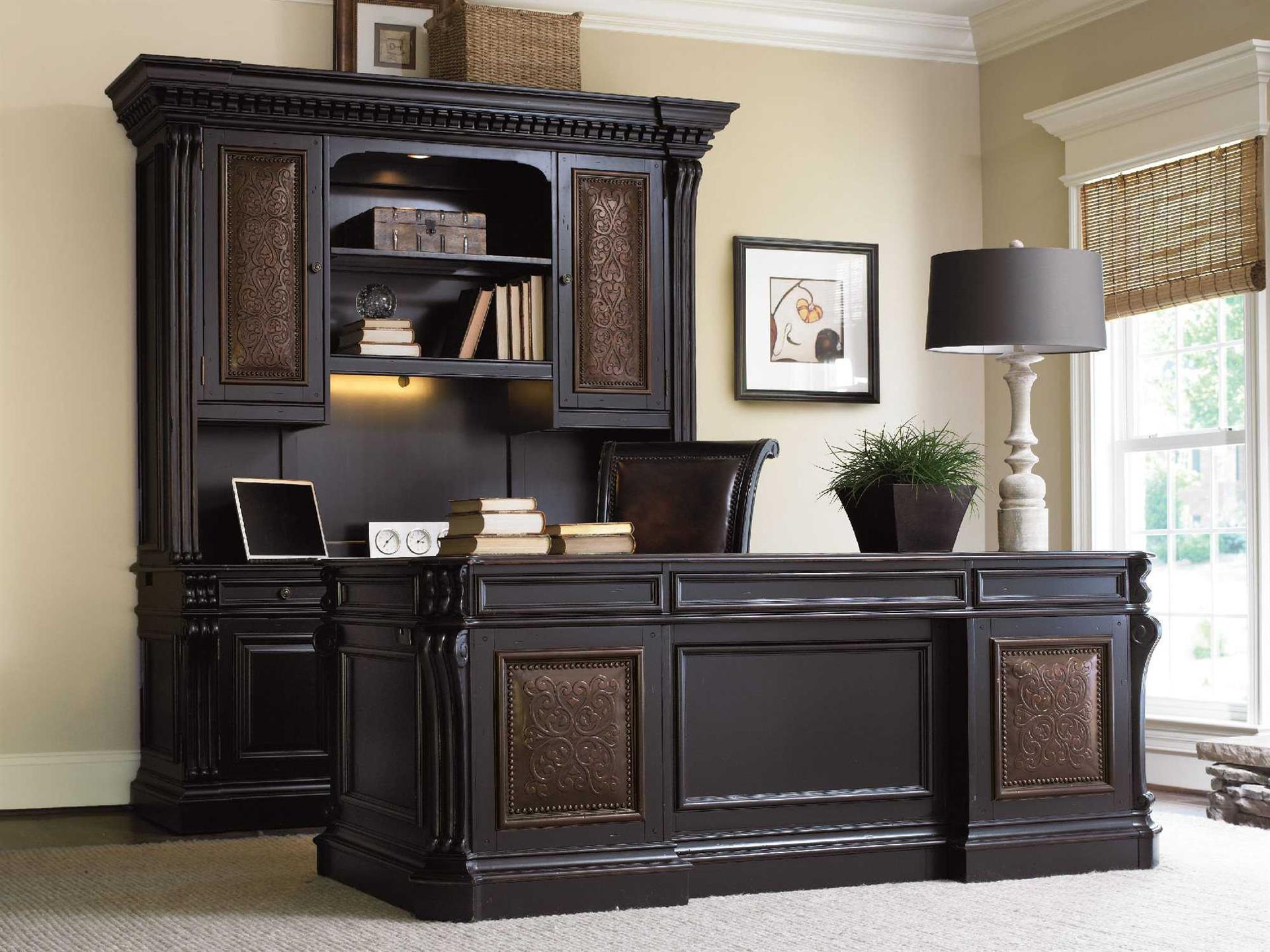 Telluride 76-Inch Executive Desk with Leather Panels in Black Rub-Through