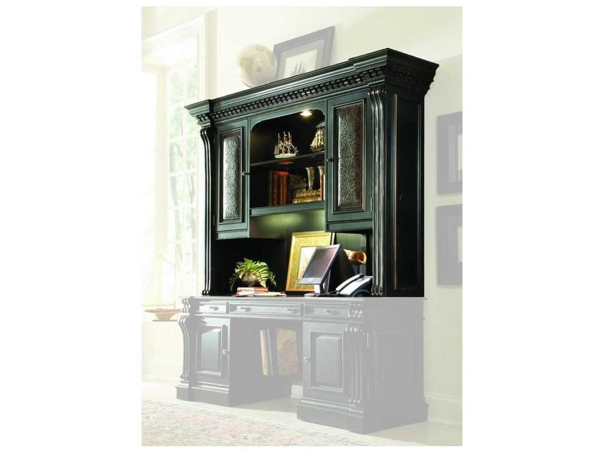 Telluride Computer Credenza Hutch with Carved Leather Panels