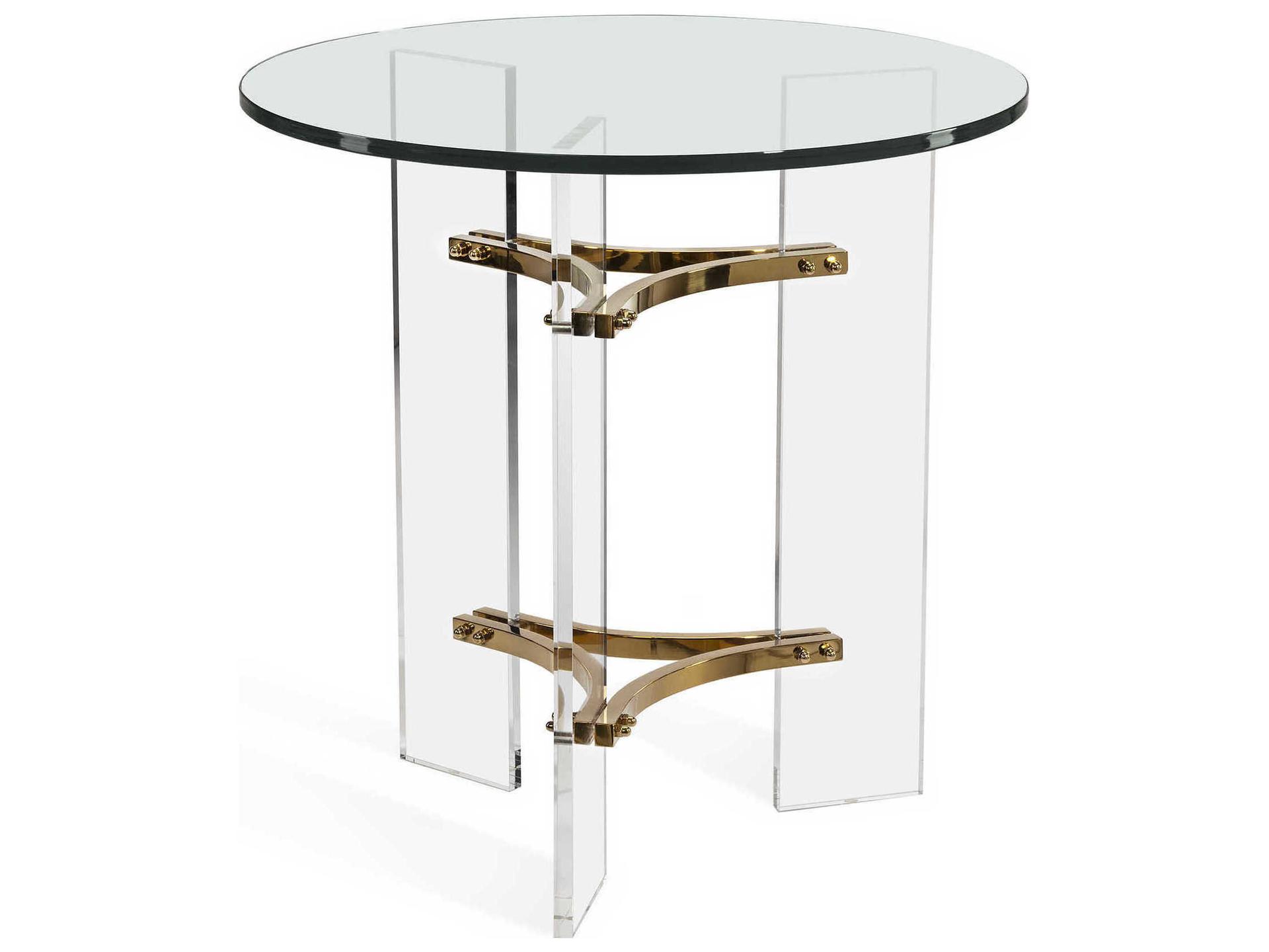 Tamara Round Glass Clear Polished Brass End Table