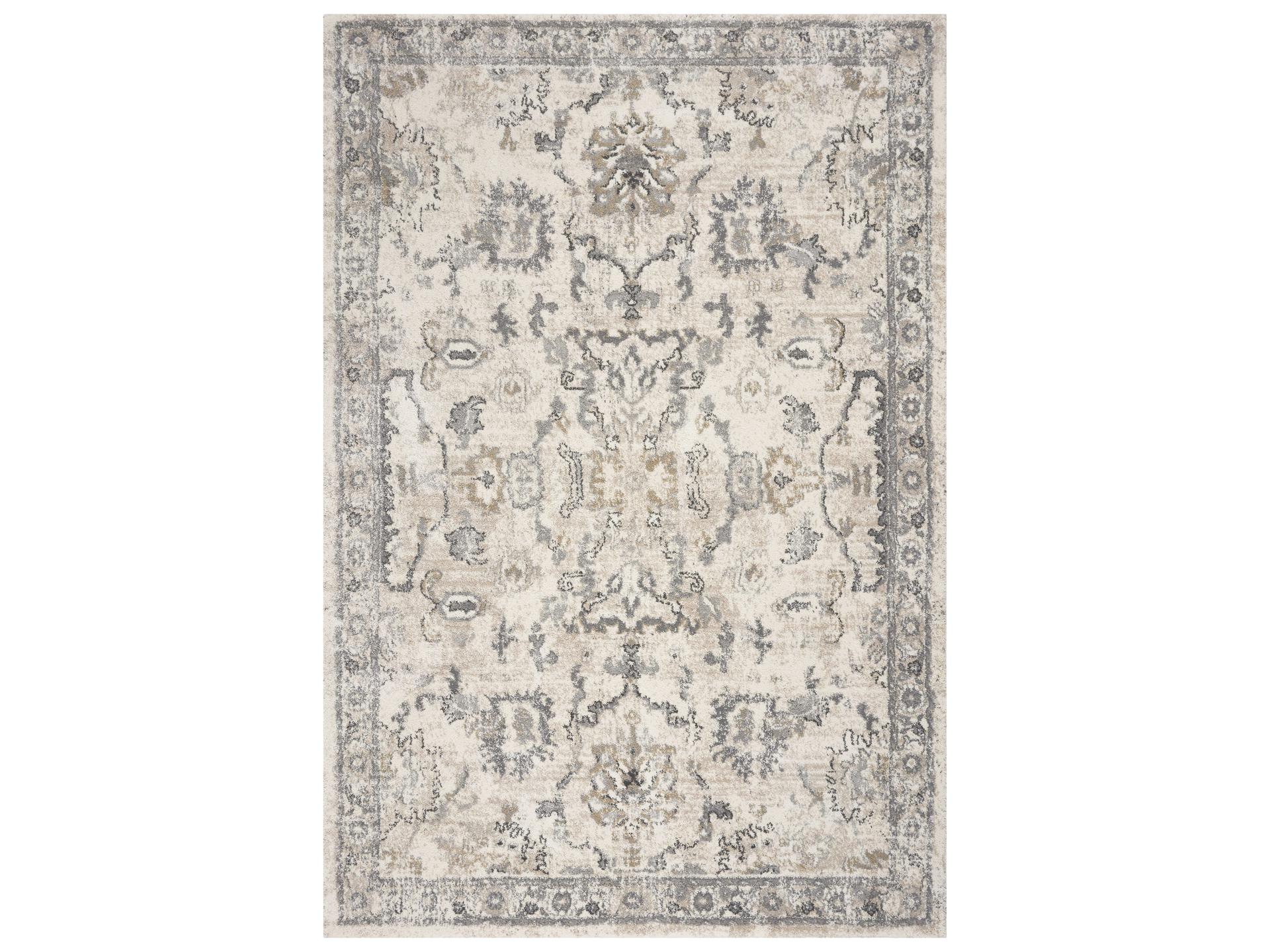 Hue Farrah Ivory Distressed Traditional Area Rug with Plush Pile