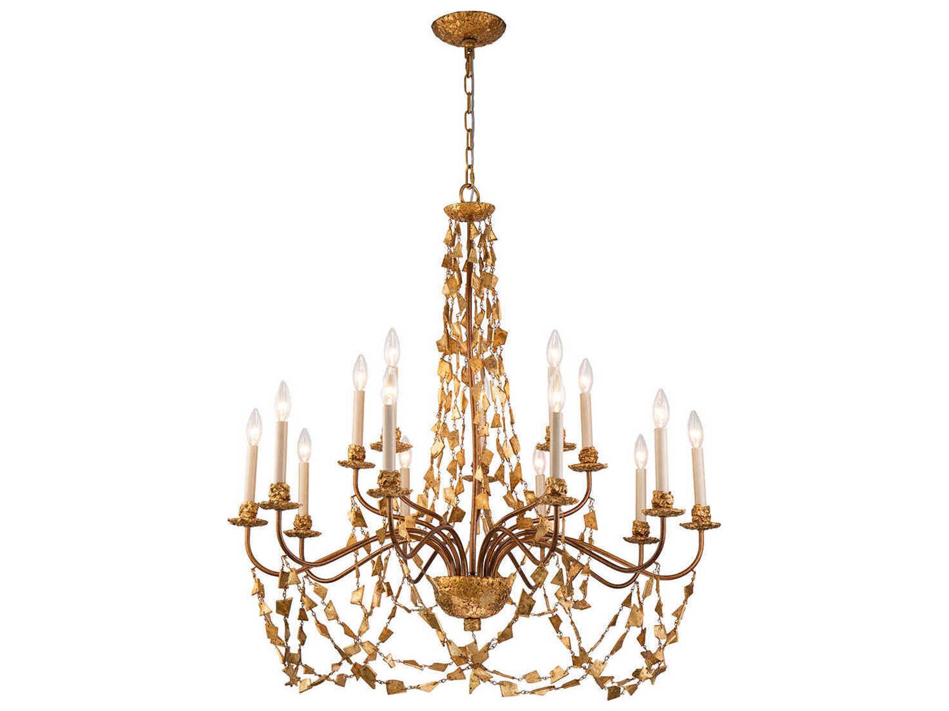 Mosaic 15-Light Chandelier in Antiqued Gold Leaf