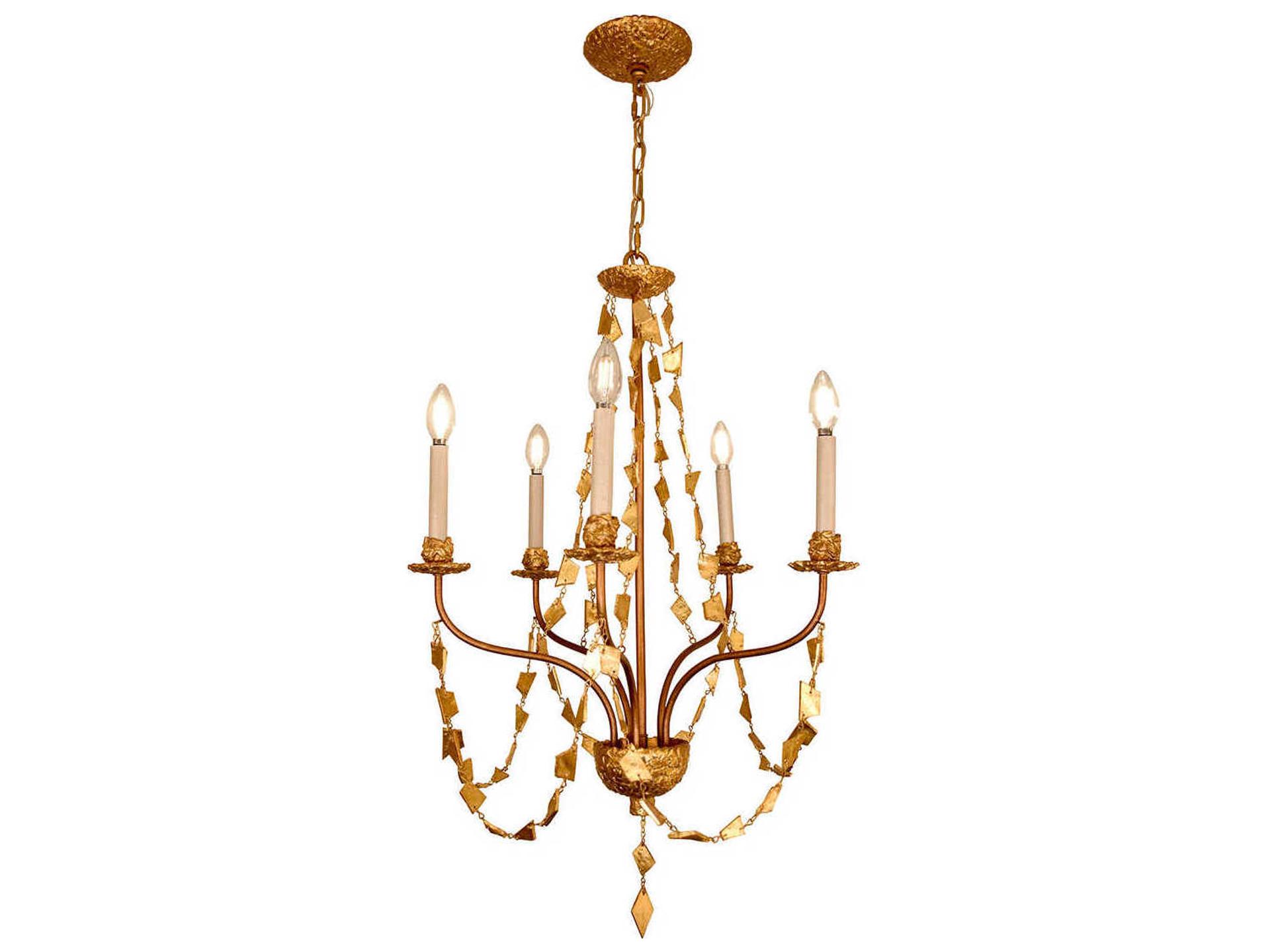 5-Light Mosaic Chandelier in Antique Gold