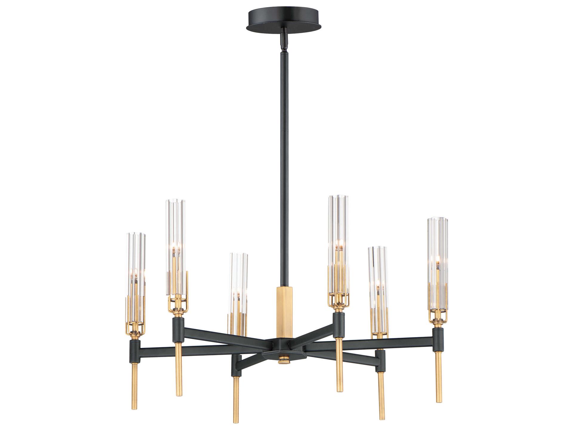 Flambeau 6-Light LED Chandelier in Black and Antique Brass
