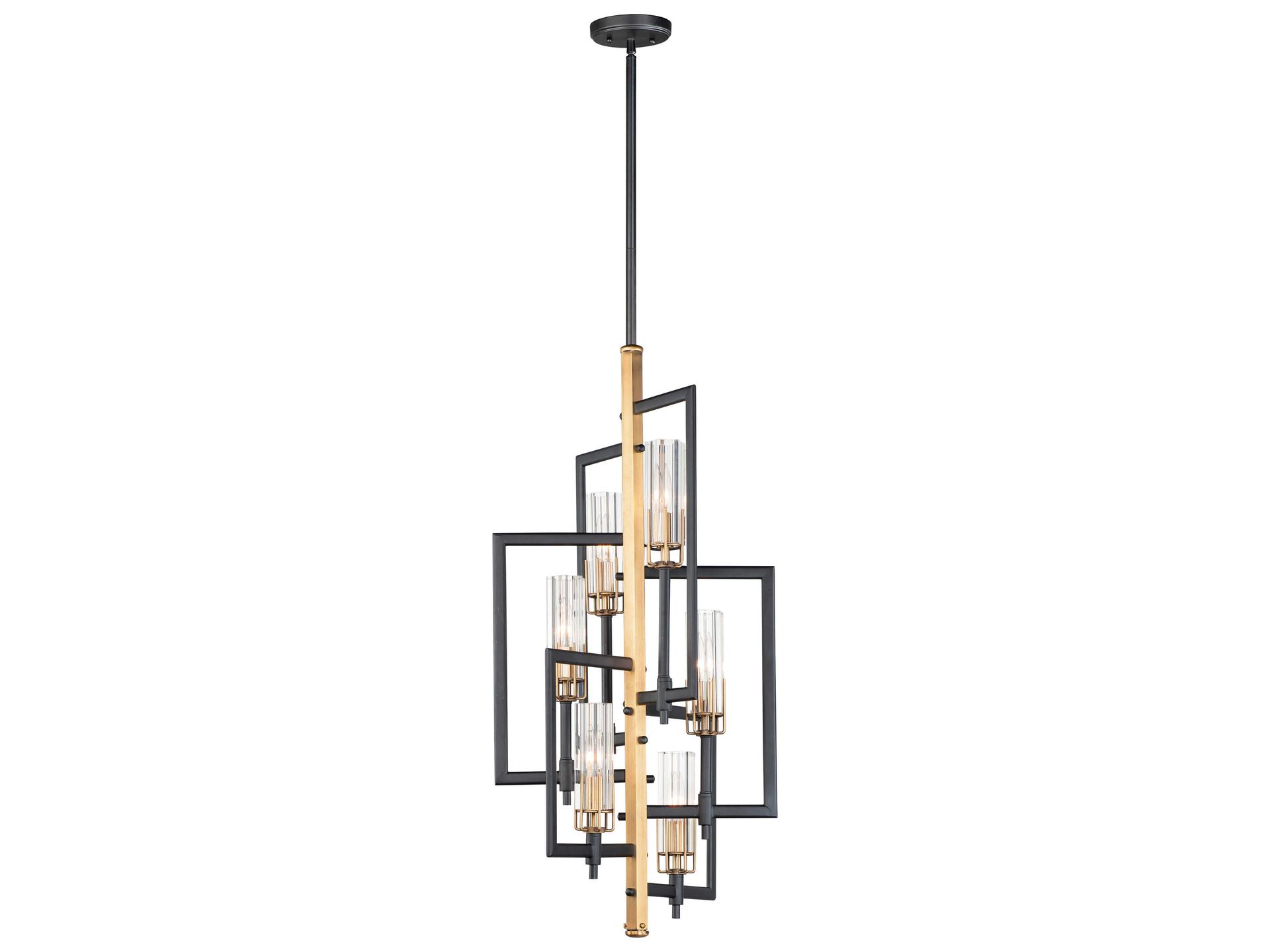 Flambeau 6-Light Chandelier in Black and Antique Brass with Clear Glass