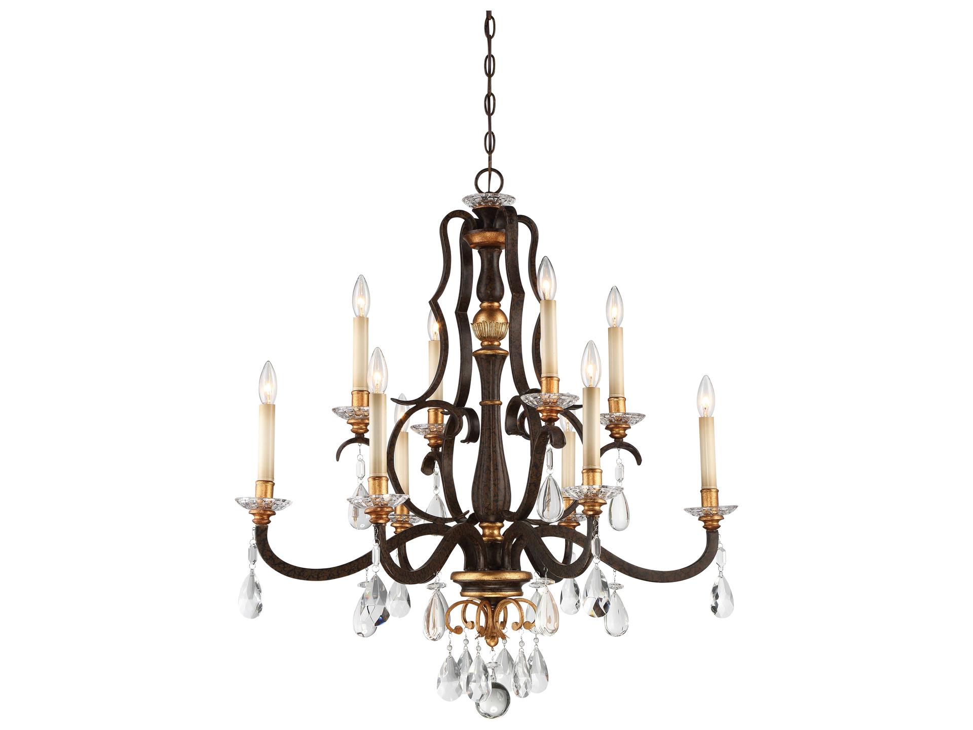 10-Light Chateau Nobles Chandelier in Raven Bronze with Sunburst Gold