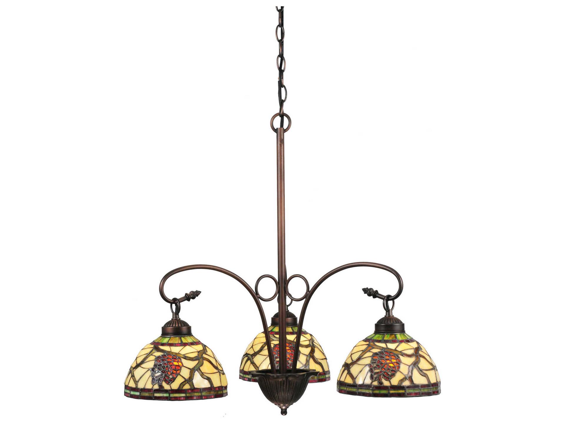 Pinecone 3-Light Tiffany Chandelier in Mahogany Bronze Finish
