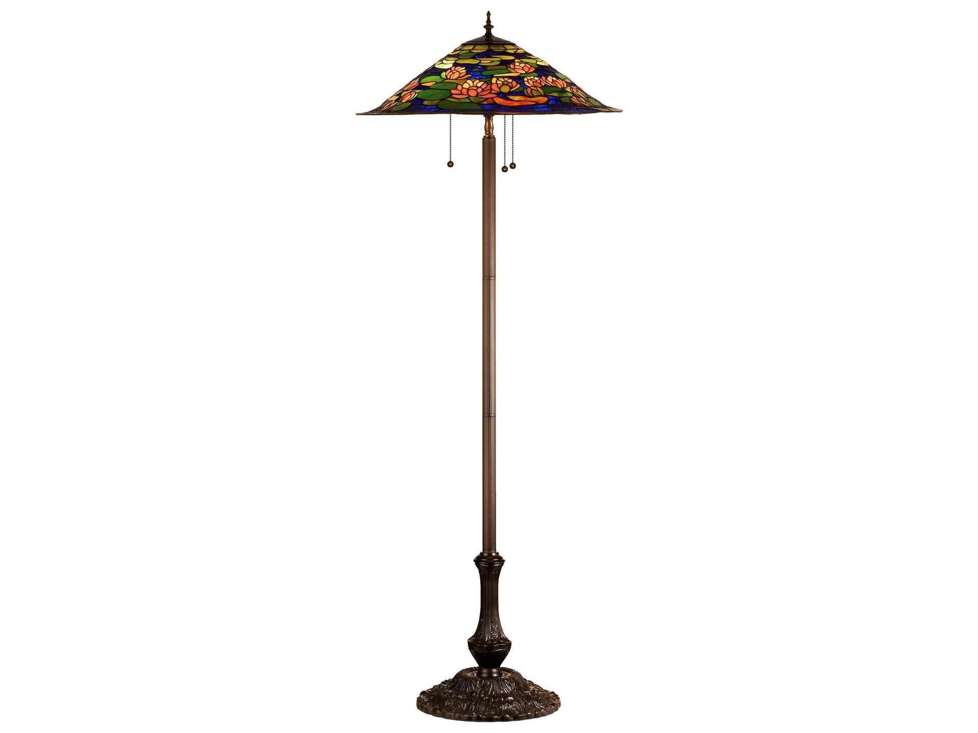 Tiffany 3-Light Vacr Pink Stained Glass Floor Lamp in Mahogany Bronze