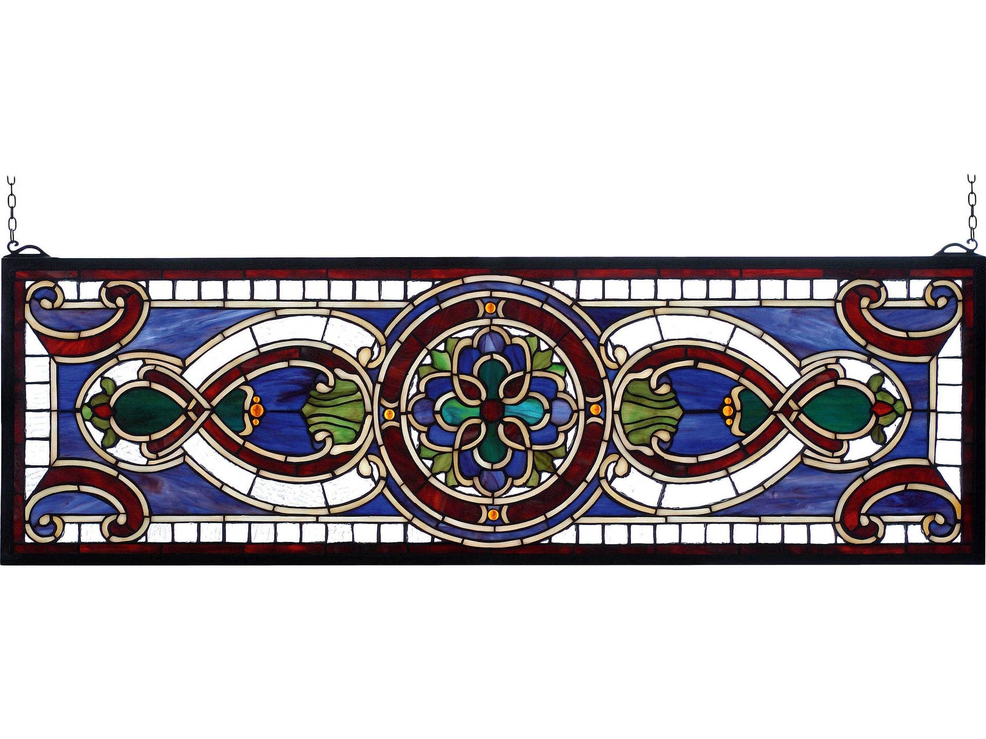 Tiffany Evelyn Collection Lapis Floral Medallion Stained Glass Window