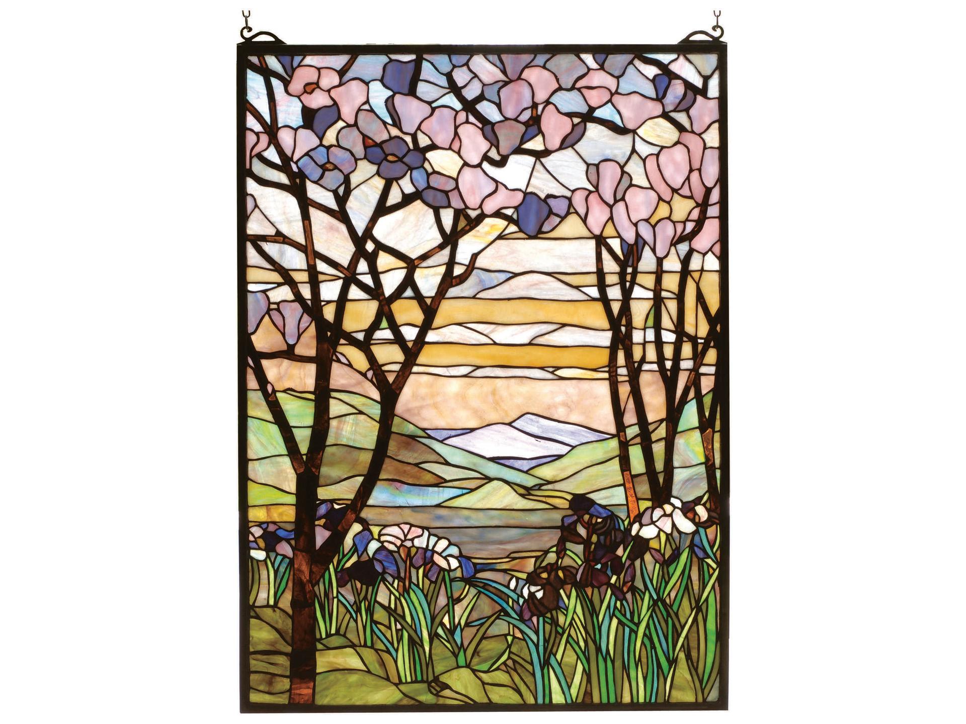Tiffany Magnolia Stained Glass Window 22 x 30 Inch Art