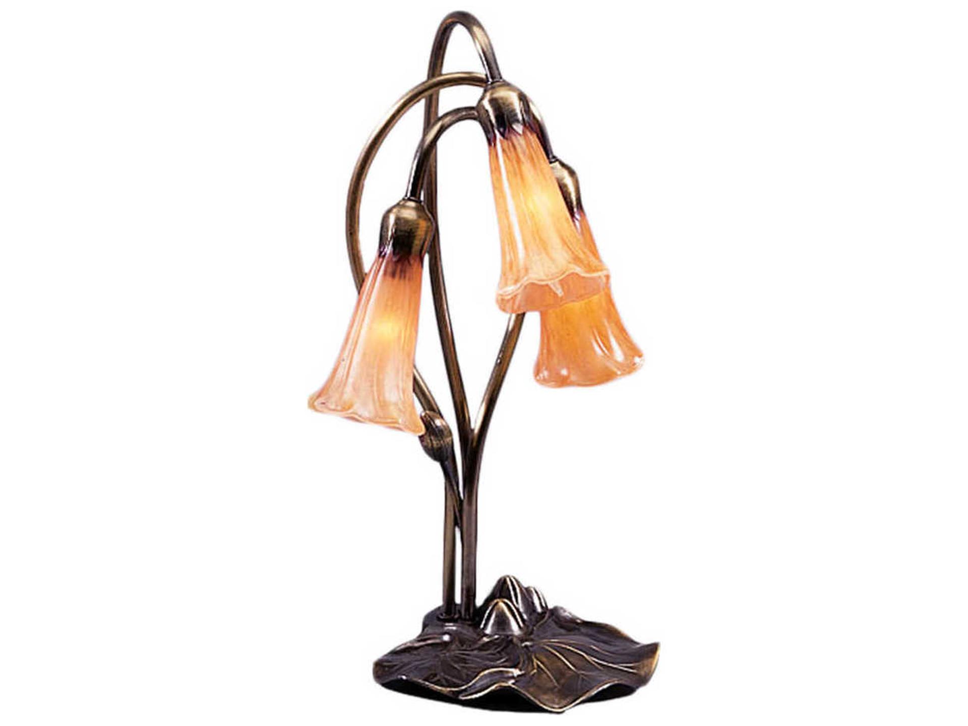 Tiffany Amber Collection 3-Light Lily Accent Table Lamp in Mahogany Bronze
