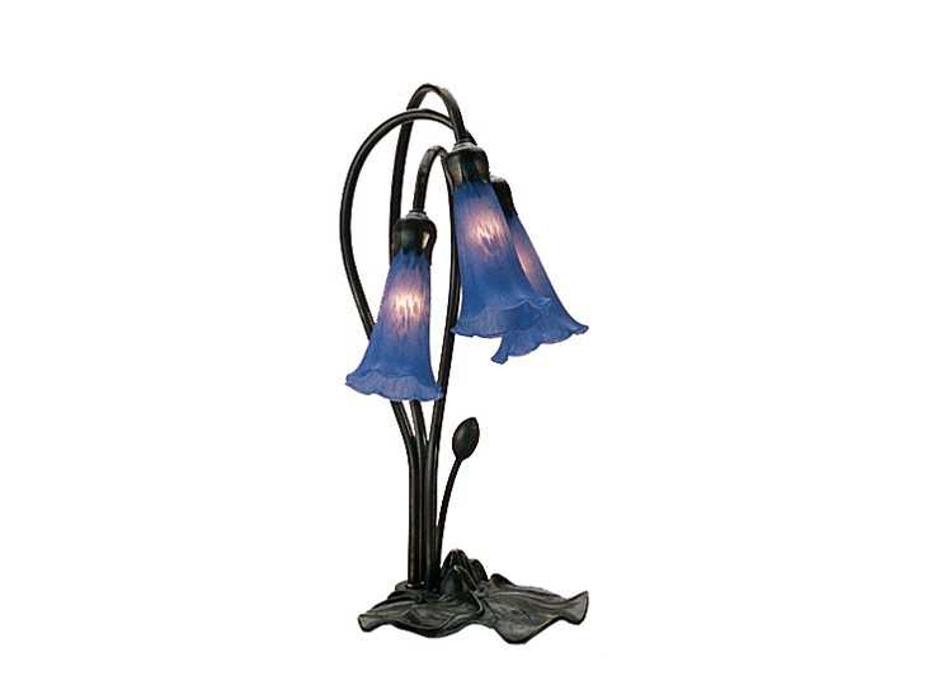 Tiffany Lilies Collection 3-Light Accent Table Lamp in Mahogany Bronze