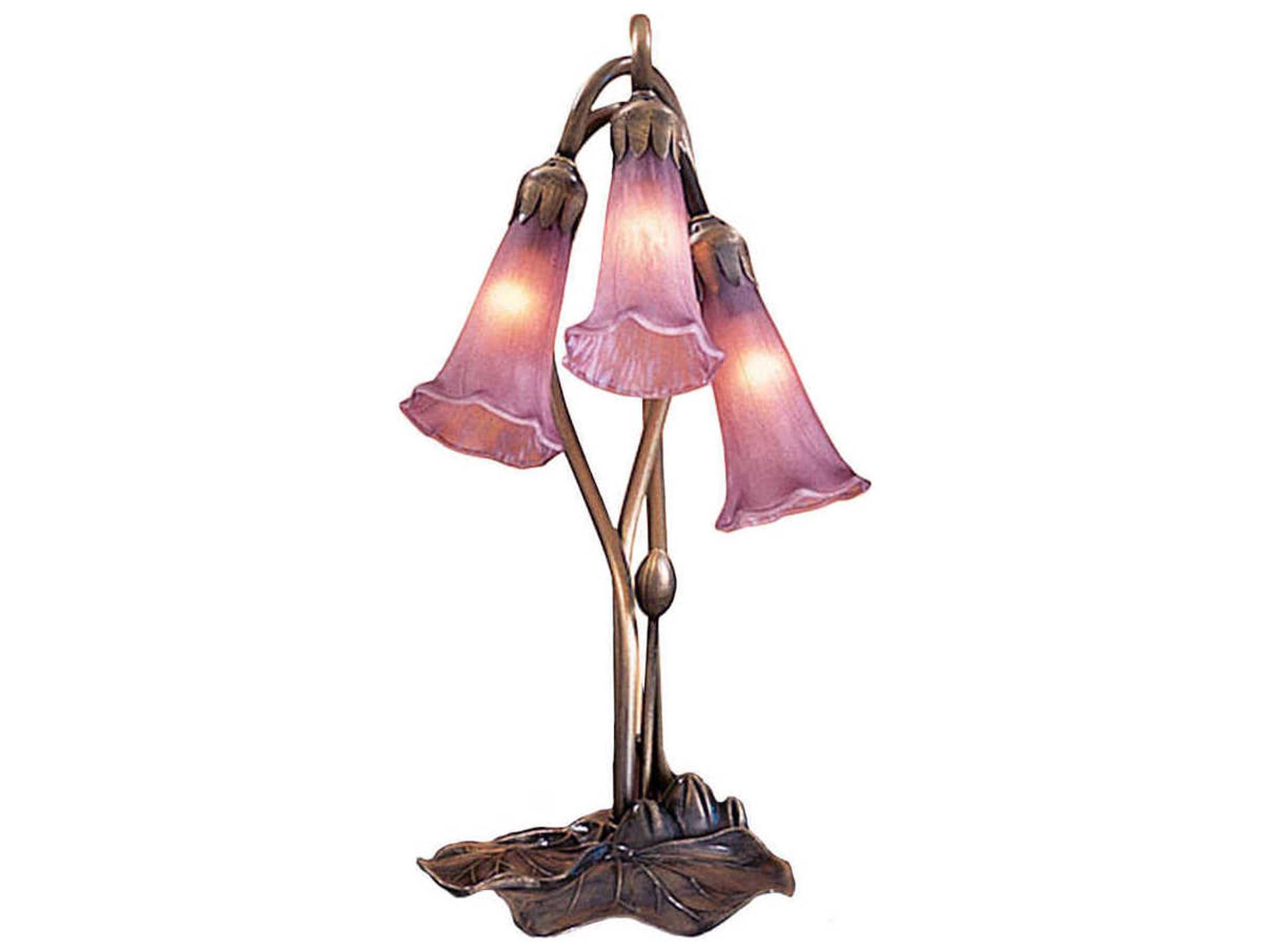 Tiffany 3-Light Lavender Lily Accent Table Lamp in Mahogany Bronze