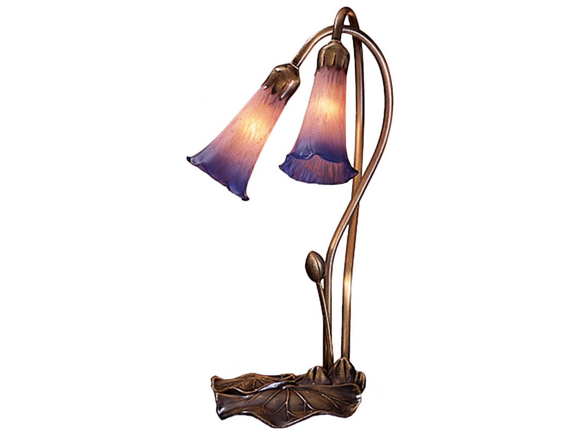 Tiffany Pink Blue Pond Lily 2-Light Accent Table Lamp Mahogany Bronze