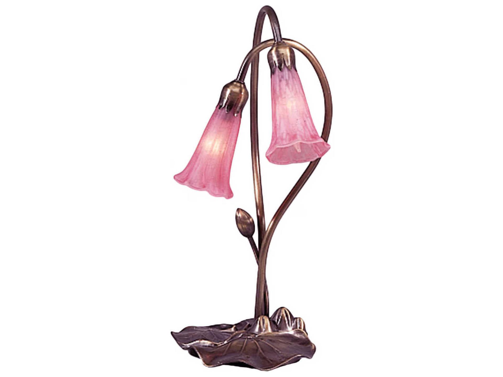 Tiffany 2-Light Pink Pond Lily Accent Table Lamp in Mahogany Bronze