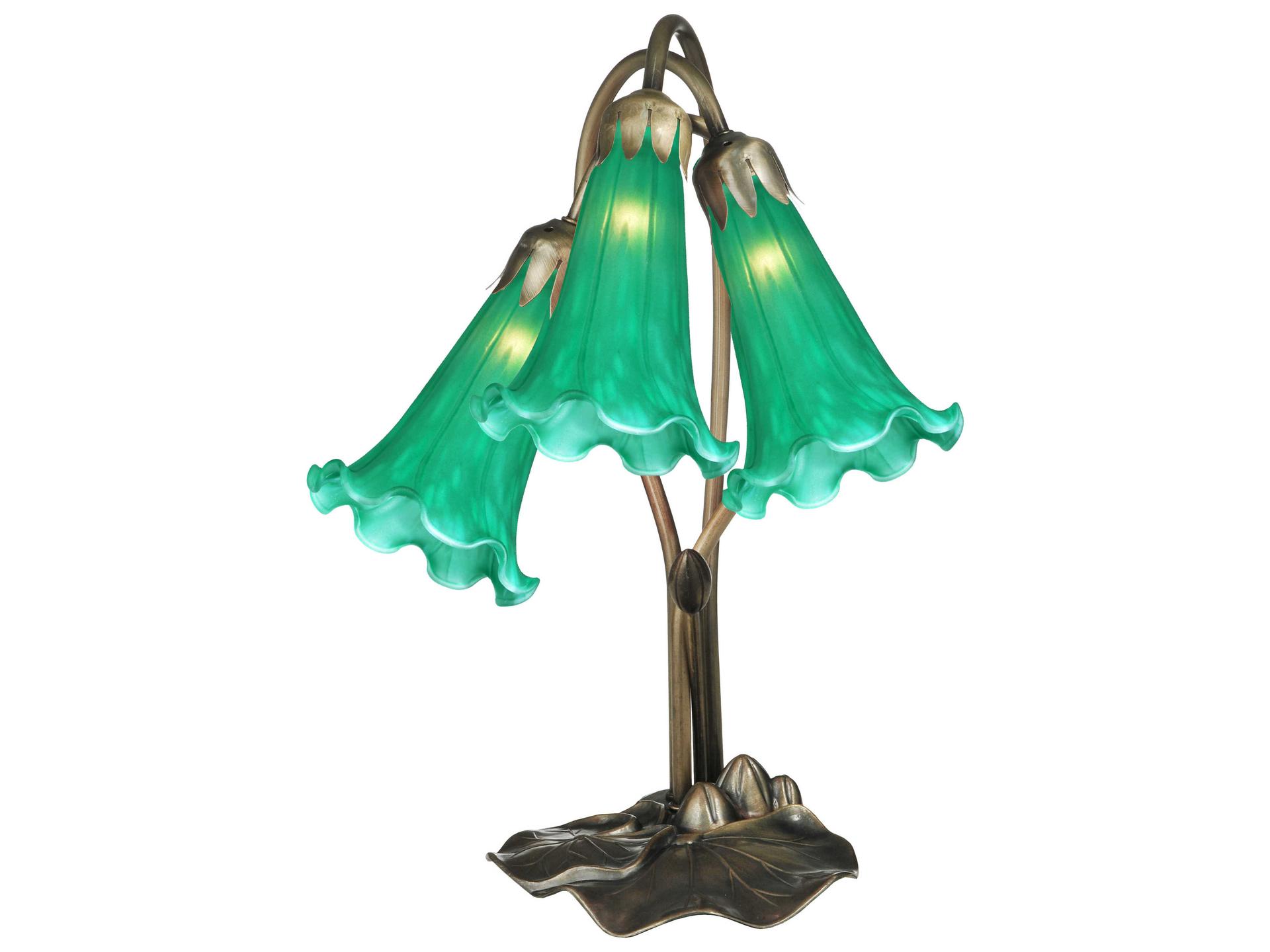 Tiffany Green Pond Lily 3-Light Tiffany Table Lamp in Mahogany Bronze