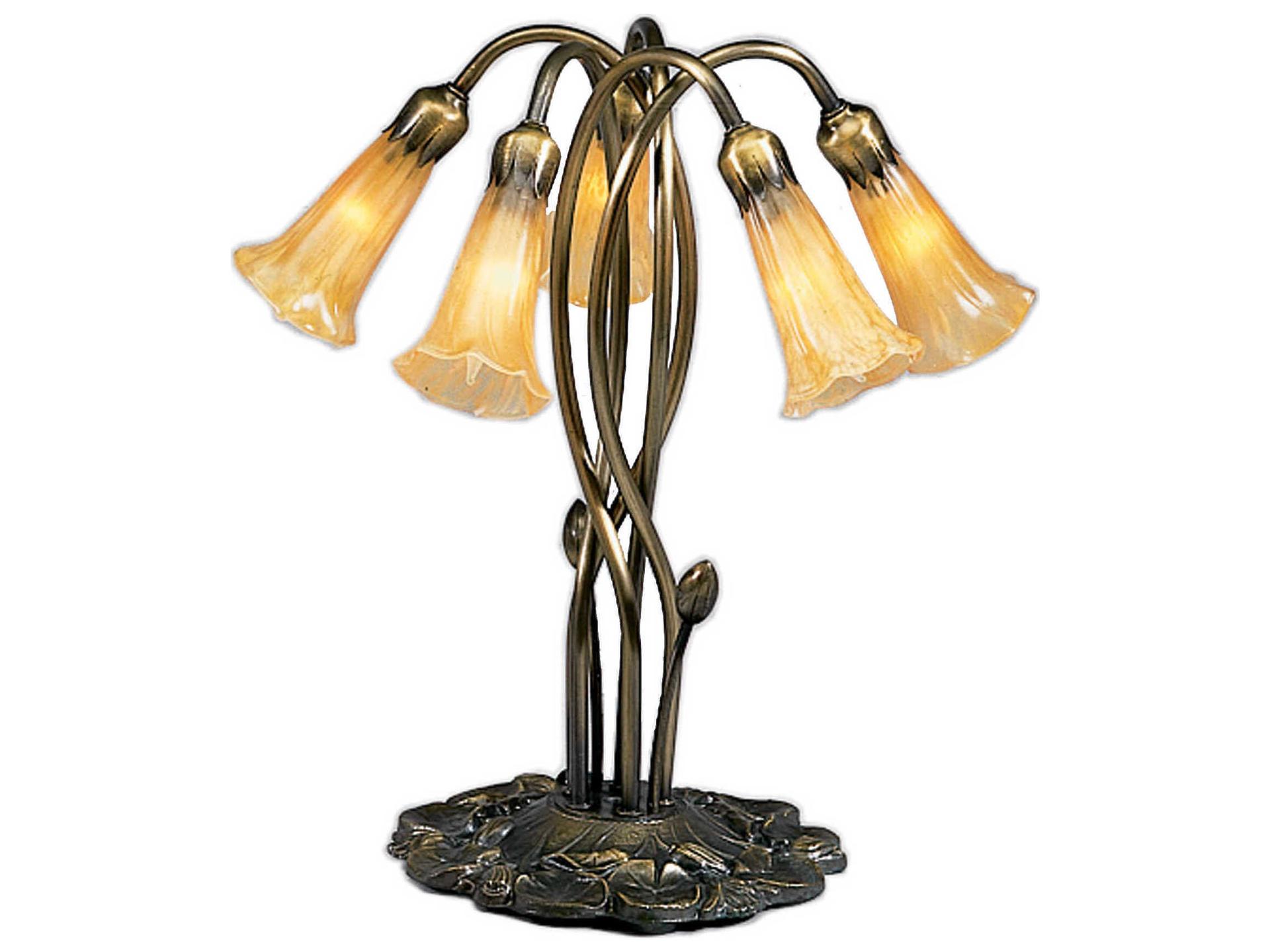 Tiffany Amber Pond Lily 5-Light Traditional Accent Table Lamp in Mahogany Bronze